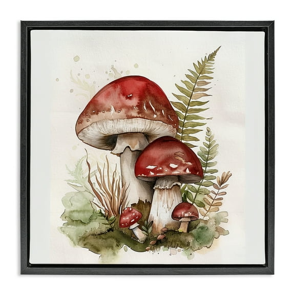 Stupell Industries Enchanted Forest Mushrooms Plants & Flowers Painting Black Floater Framed Canvas Art Print Wall Art, 18 x 18