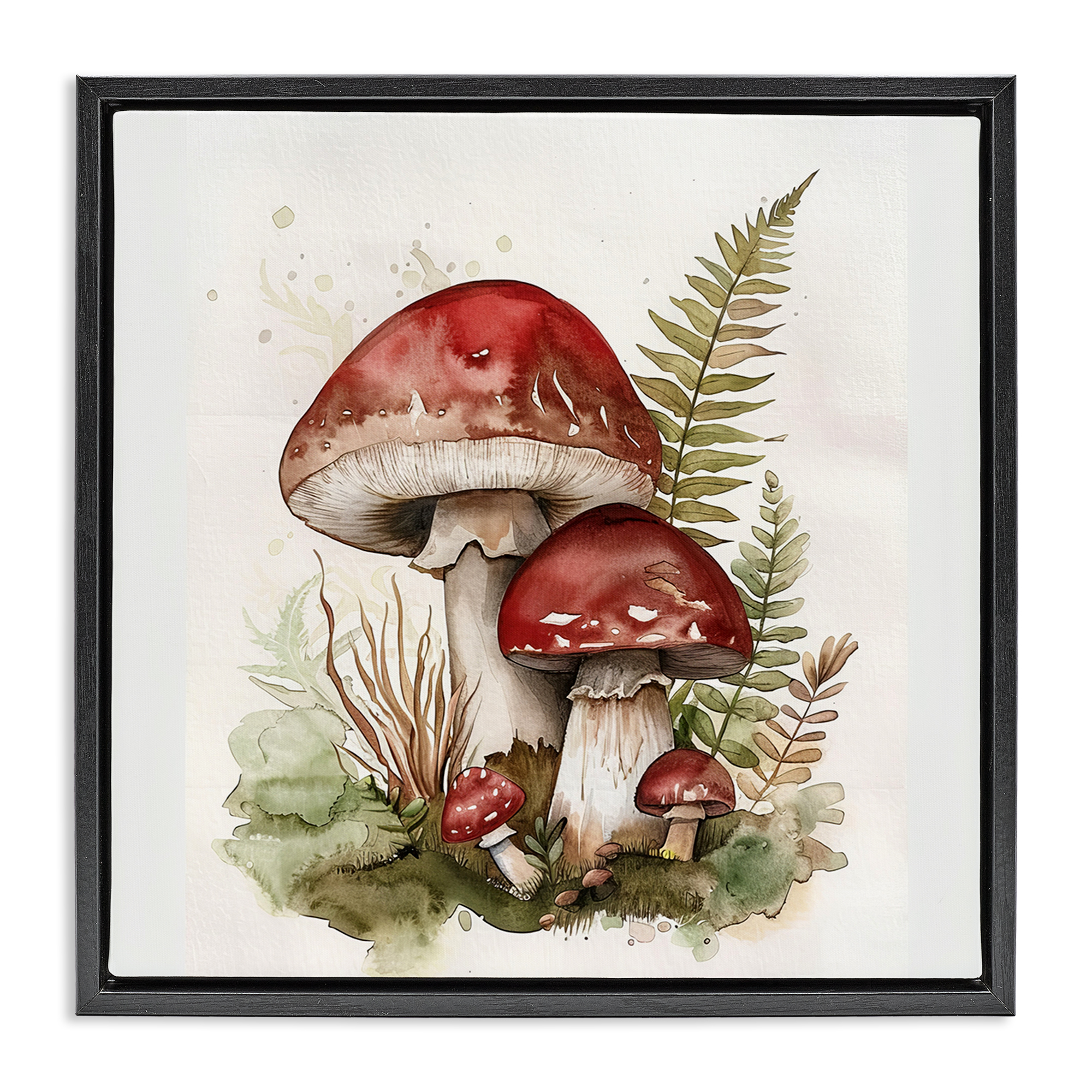 Stupell Industries Enchanted Forest Mushrooms Plants & Flowers Painting Black Floater Framed Canvas Art Print Wall Art, 25 x 25