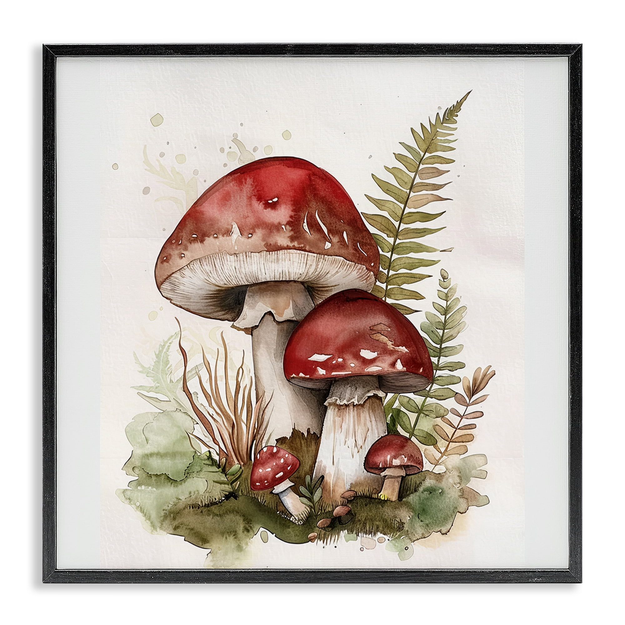 Stupell Industries Enchanted Forest Mushrooms Plants & Flowers Painting Black Framed Art Print Wall Art, 24 x 24