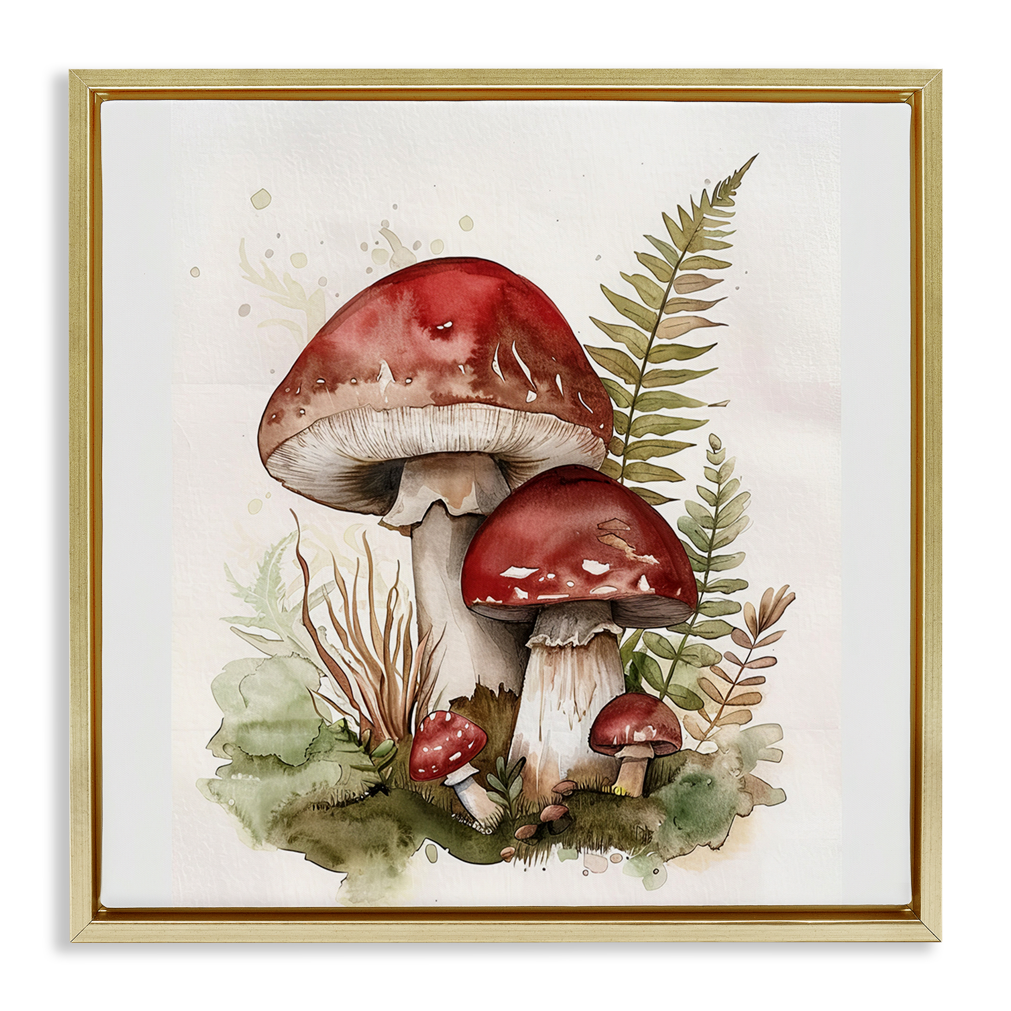 Stupell Industries Enchanted Forest Mushrooms Plants & Flowers Painting Gold Floater Framed Canvas Art Print Wall Art, 18 x 18