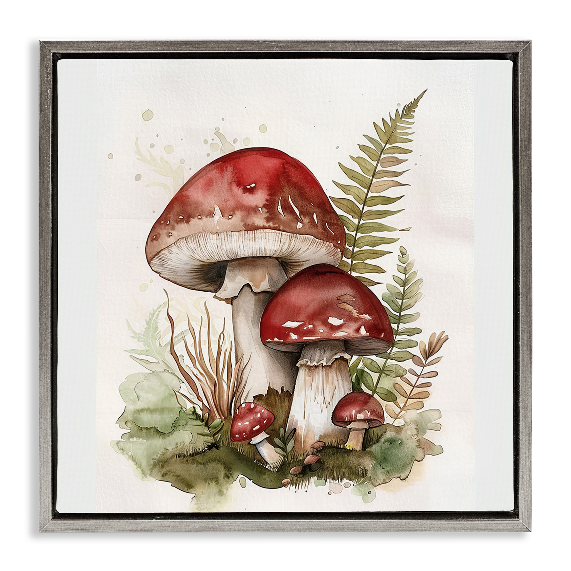 Stupell Industries Enchanted Forest Mushrooms Plants & Flowers Painting Gray Floater Framed Canvas Art Print Wall Art, 18 x 18