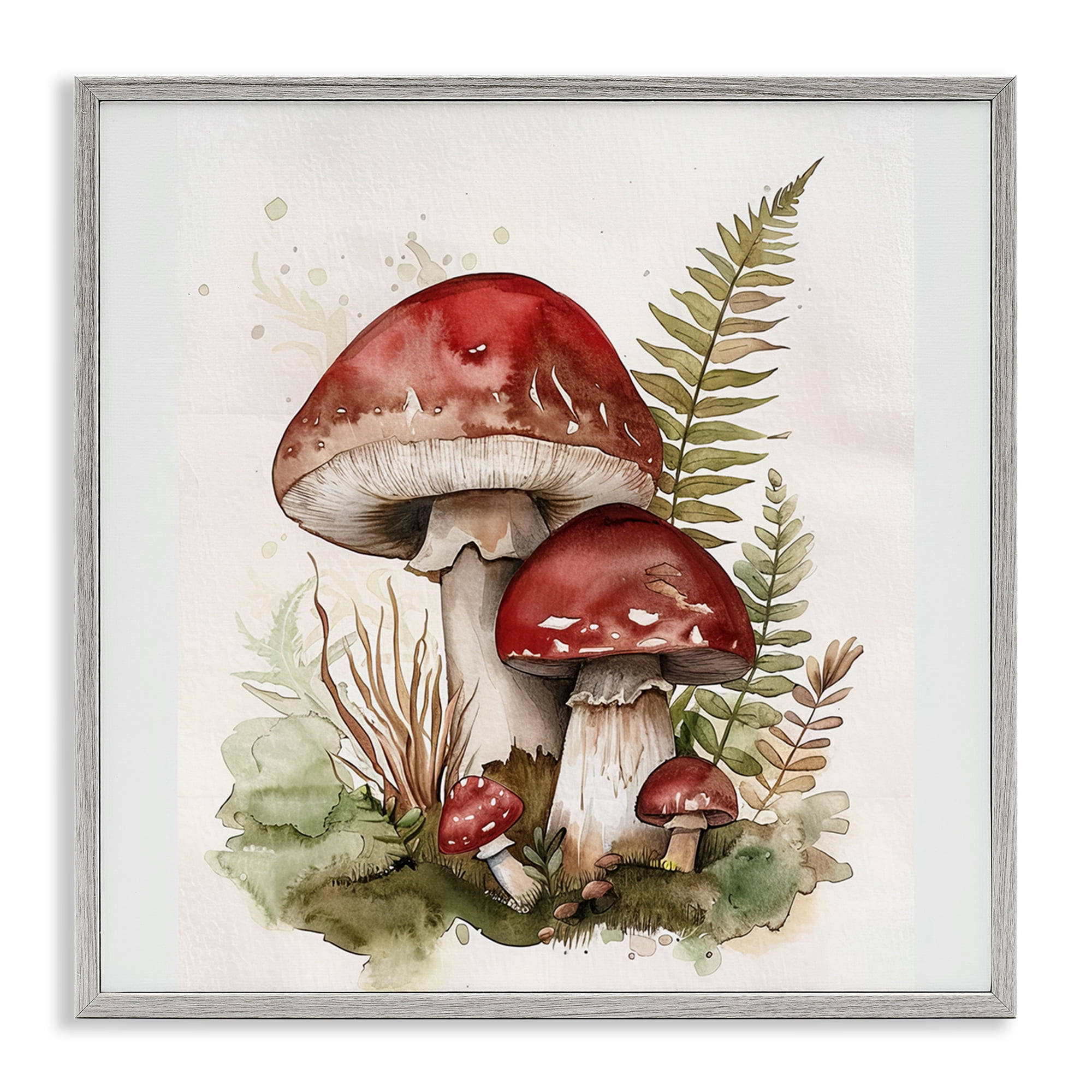 Stupell Industries Enchanted Forest Mushrooms Plants & Flowers Painting Gray Framed Art Print Wall Art, 12 x 12