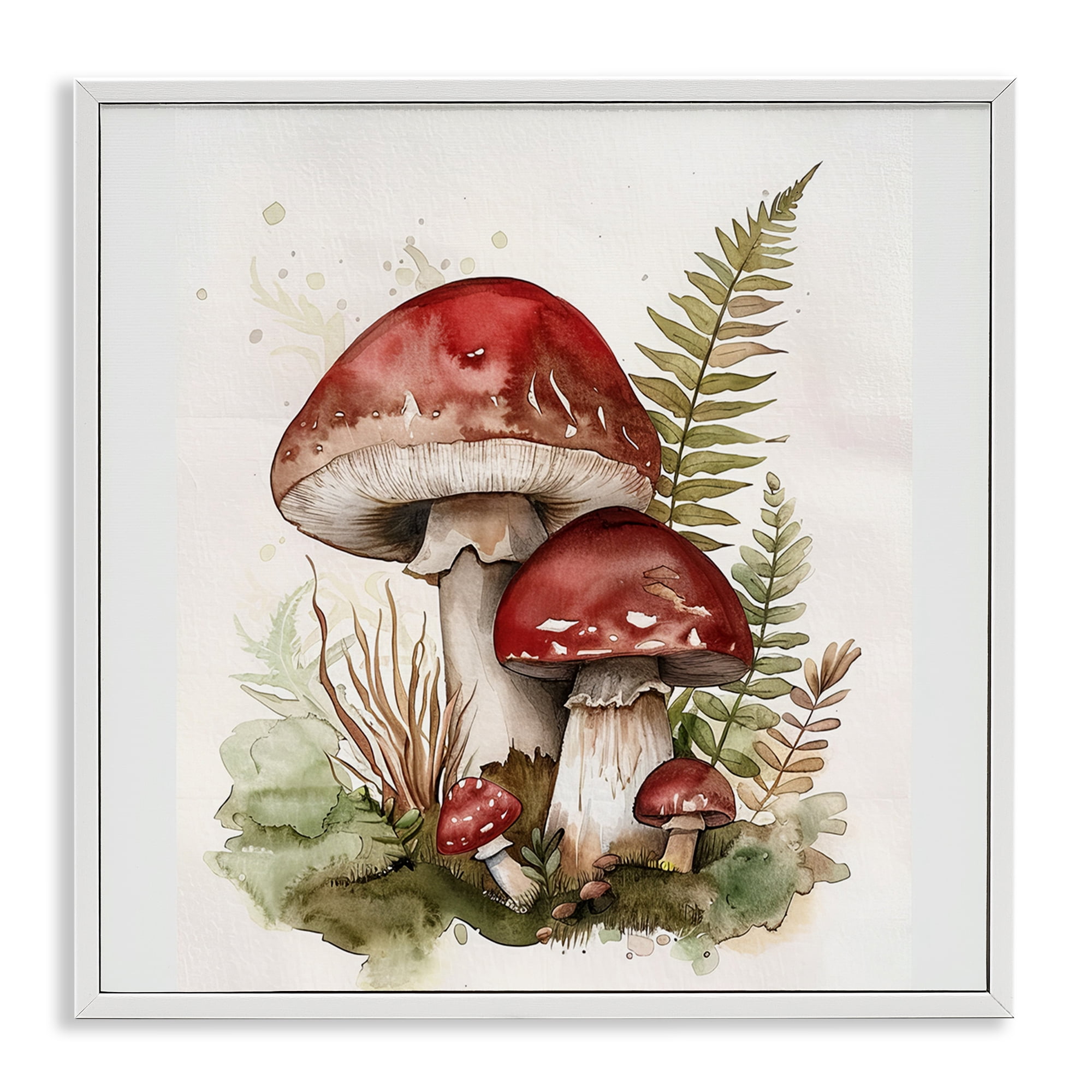 Stupell Industries Enchanted Forest Mushrooms Plants & Flowers Painting White Framed Art Print Wall Art, 24 x 24