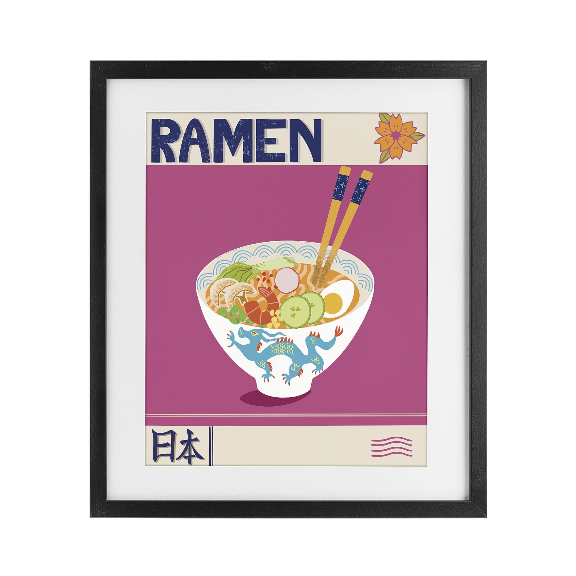 Stupell Industries Enchanted Japanese Ramen Black Framed Print Under Glass, design by Jo Reid