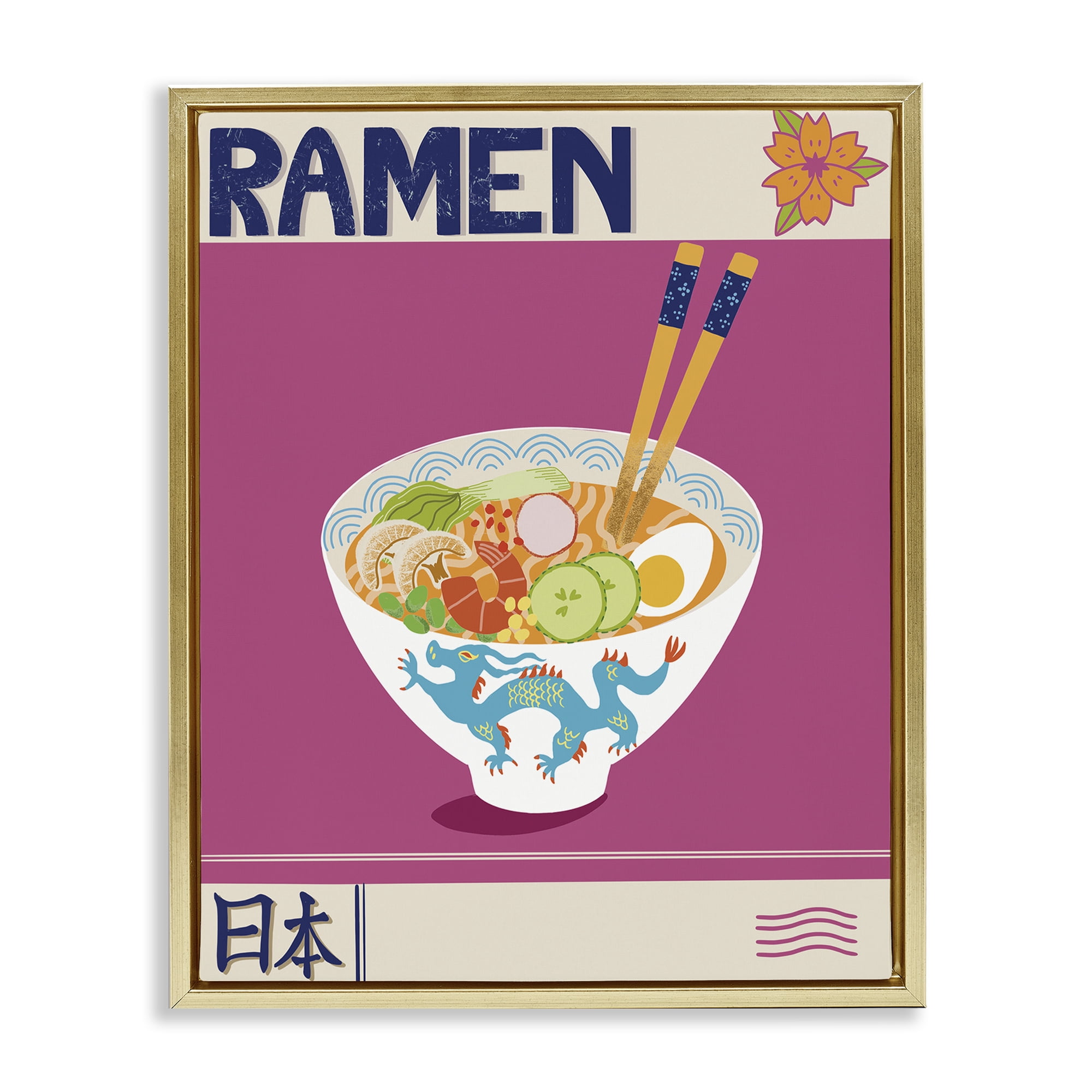 Stupell Industries Enchanted Japanese Ramen Gold Framed Floater Canvas Wall Art, design by Jo Reid