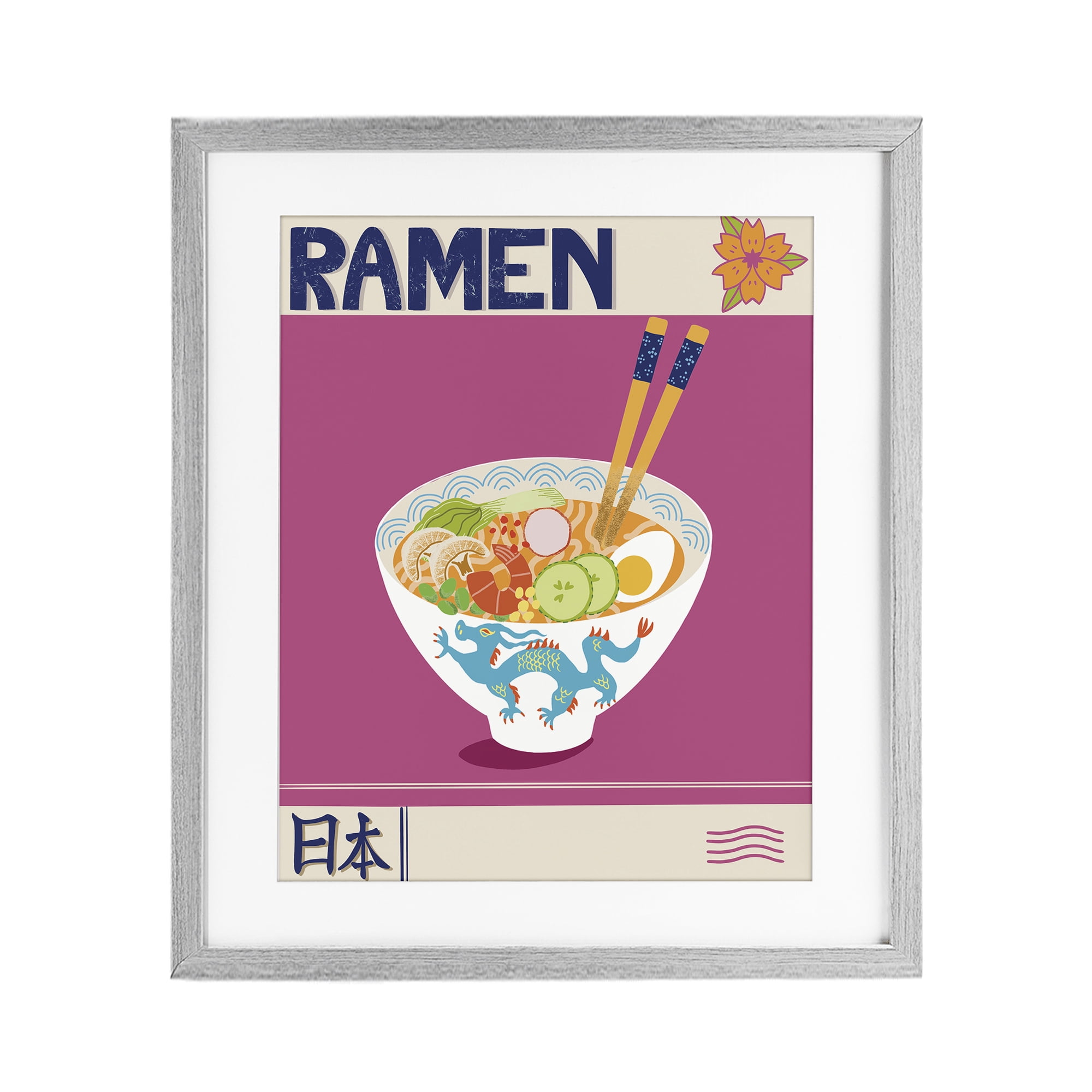 Stupell Industries Enchanted Japanese Ramen Gray Framed Print Under Glass, design by Jo Reid