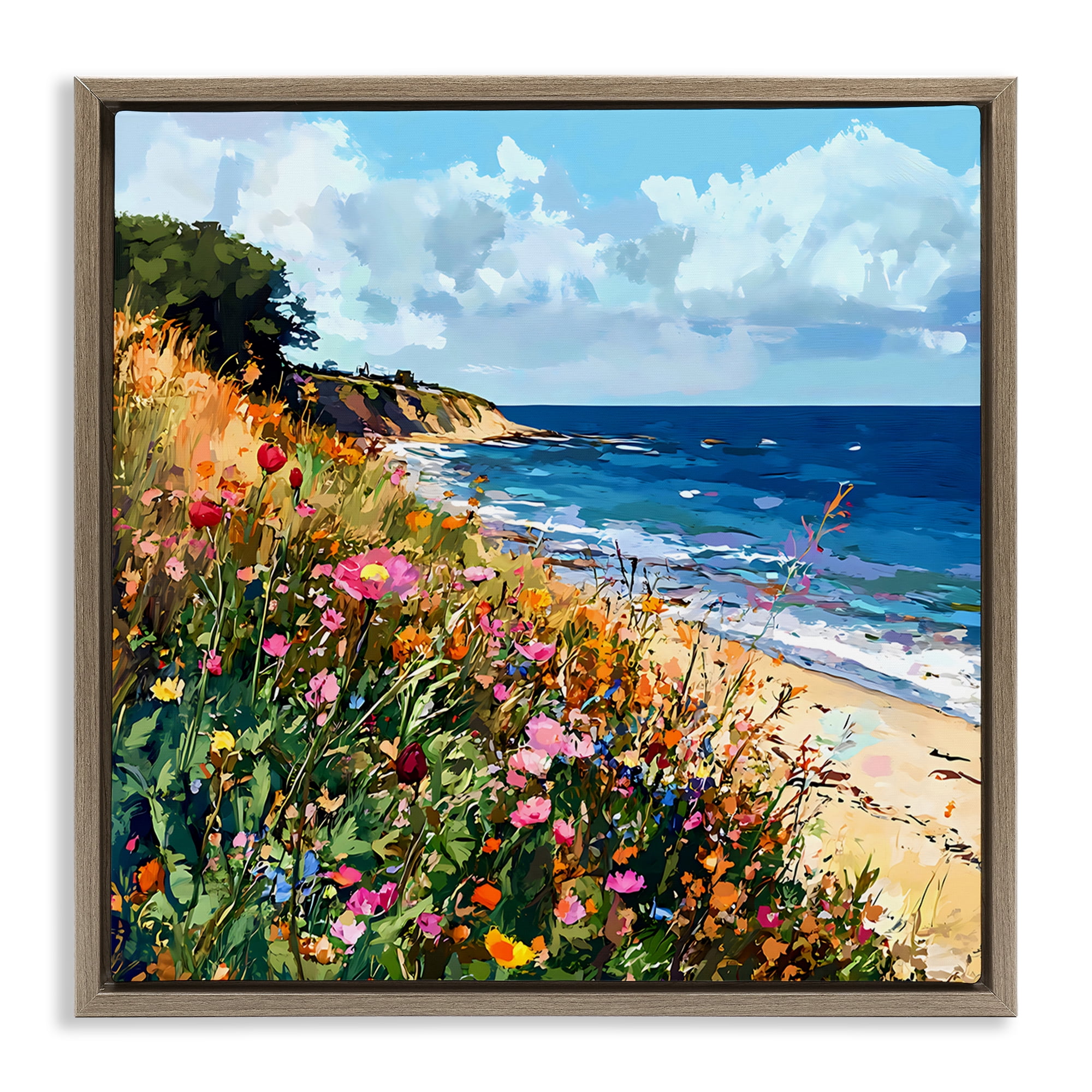 Stupell Industries Enchanted Oceanside Meadow Brown Framed Floater Canvas Wall Art, design by Creative Studio