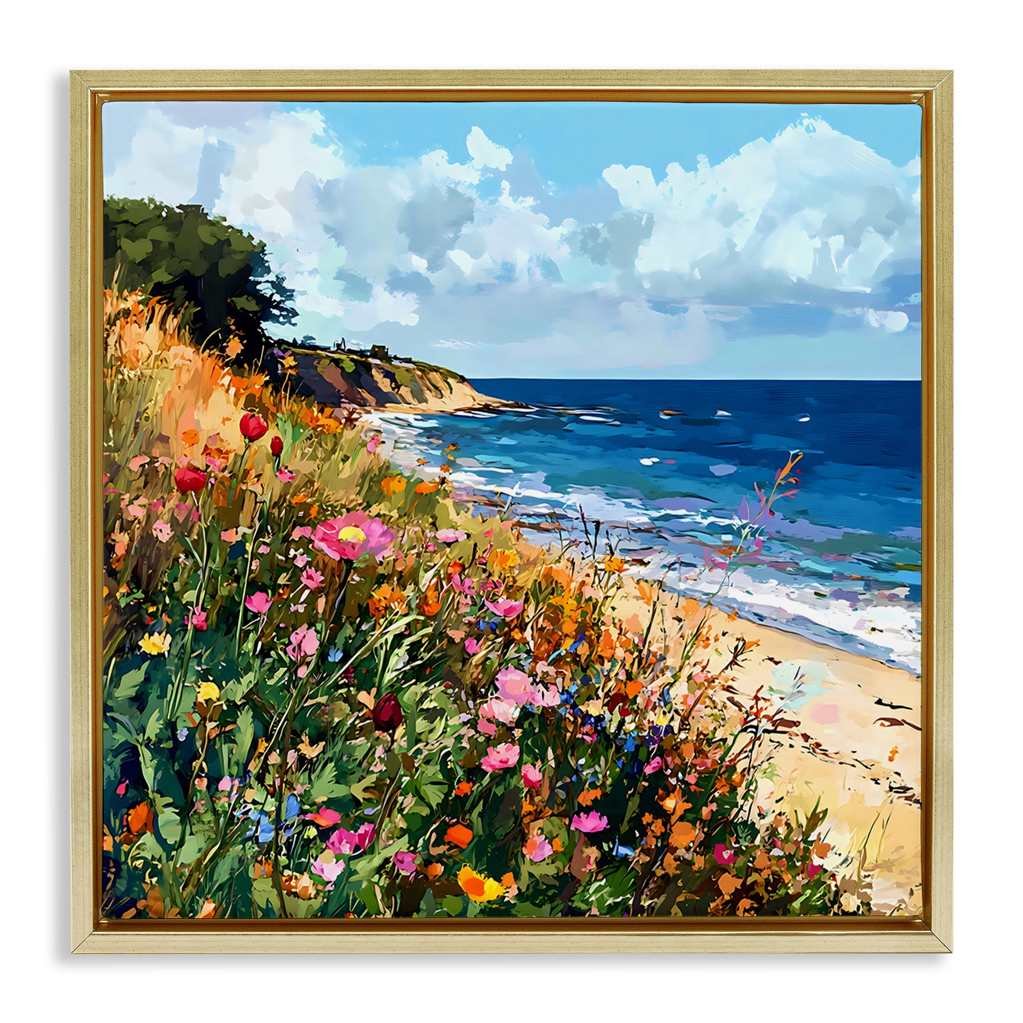 Stupell Industries Enchanted Oceanside Meadow Gold Framed Floater Canvas Wall Art, design by Creative Studio