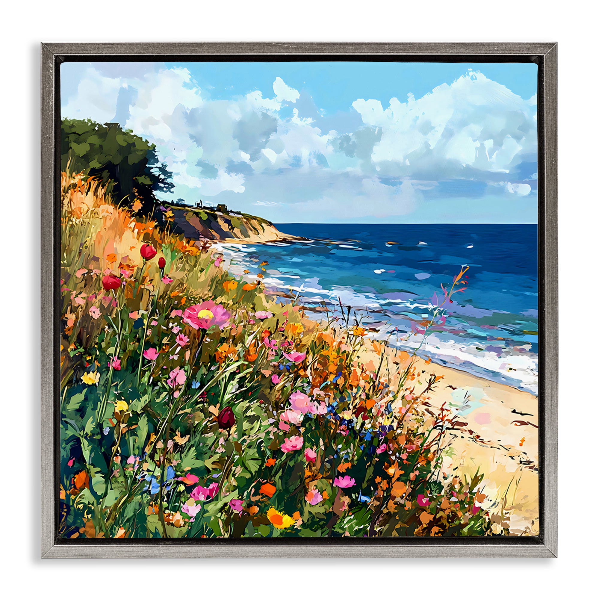 Stupell Industries Enchanted Oceanside Meadow Gray Framed Floater Canvas Wall Art, design by Creative Studio