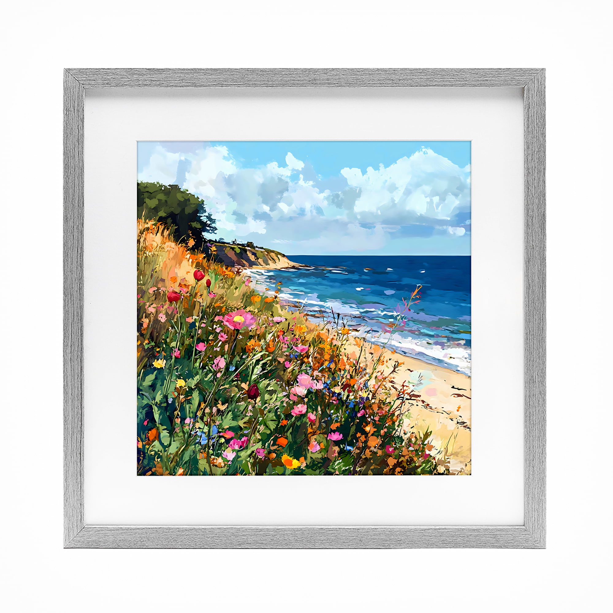 Stupell Industries Enchanted Oceanside Meadow Gray Framed Print Under Glass, design by Creative Studio