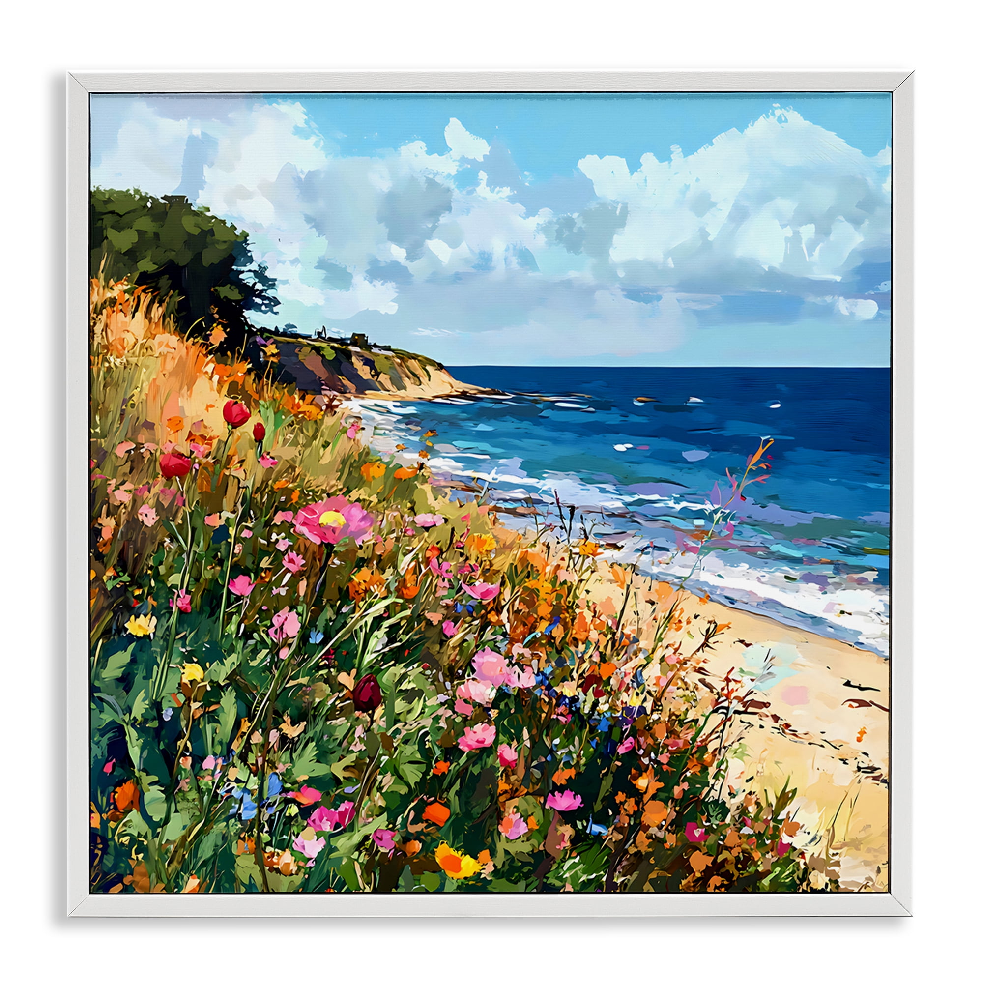 Stupell Industries Enchanted Oceanside Meadow White Framed Giclee Art, design by Creative Studio