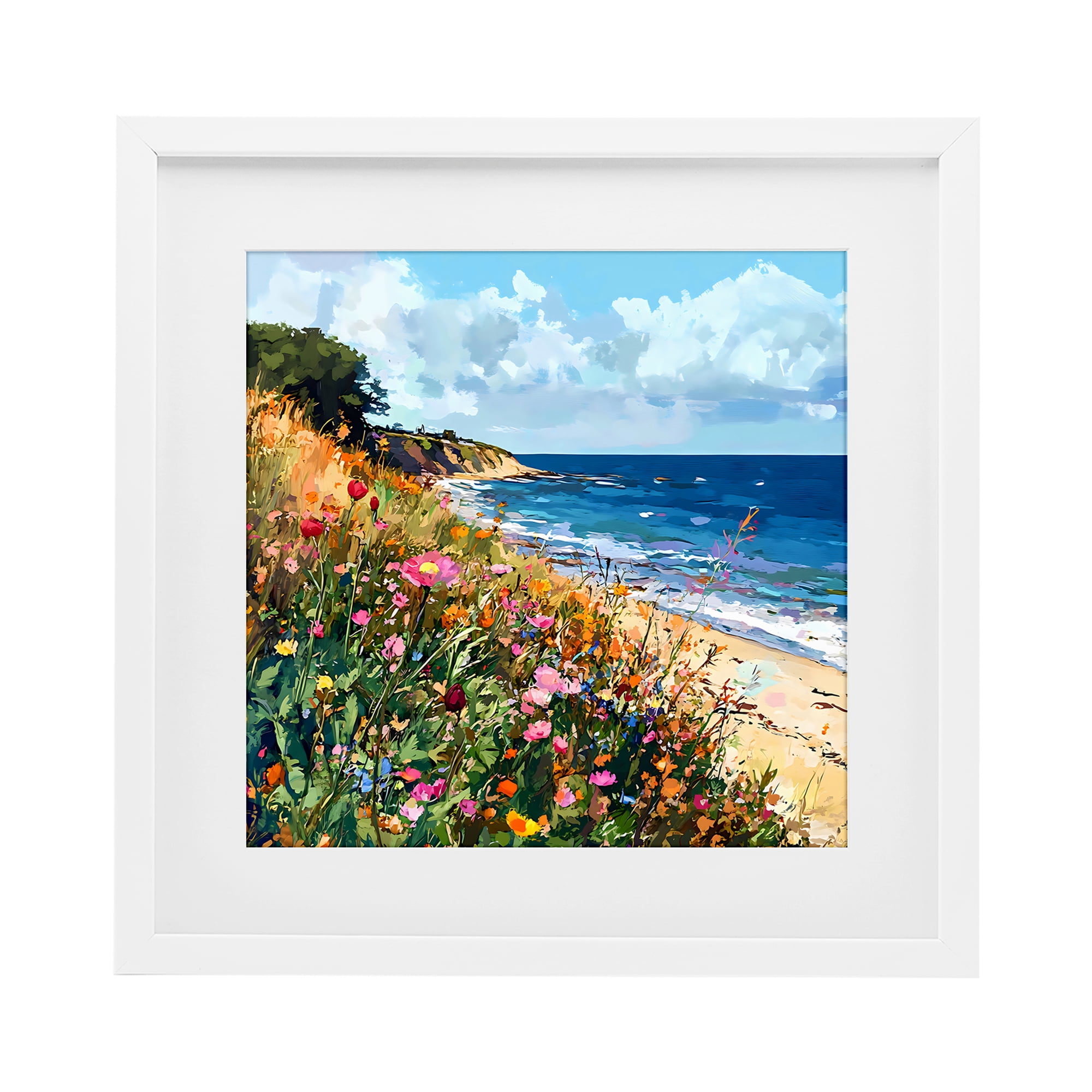Stupell Industries Enchanted Oceanside Meadow White Framed Print Under Glass, design by Creative Studio