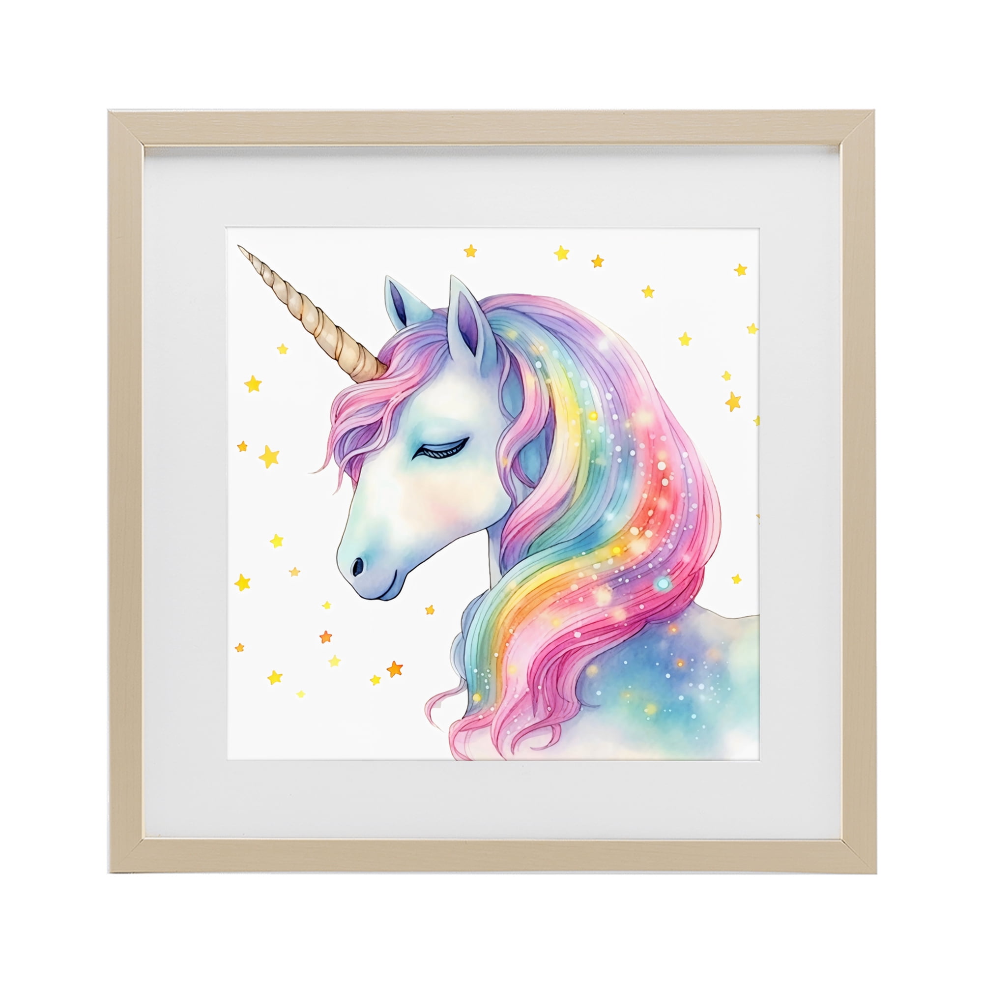 Stupell Industries Enchanted Rainbow Mane Unicorn Birch Framed Print Under Glass, design by Creative Studio