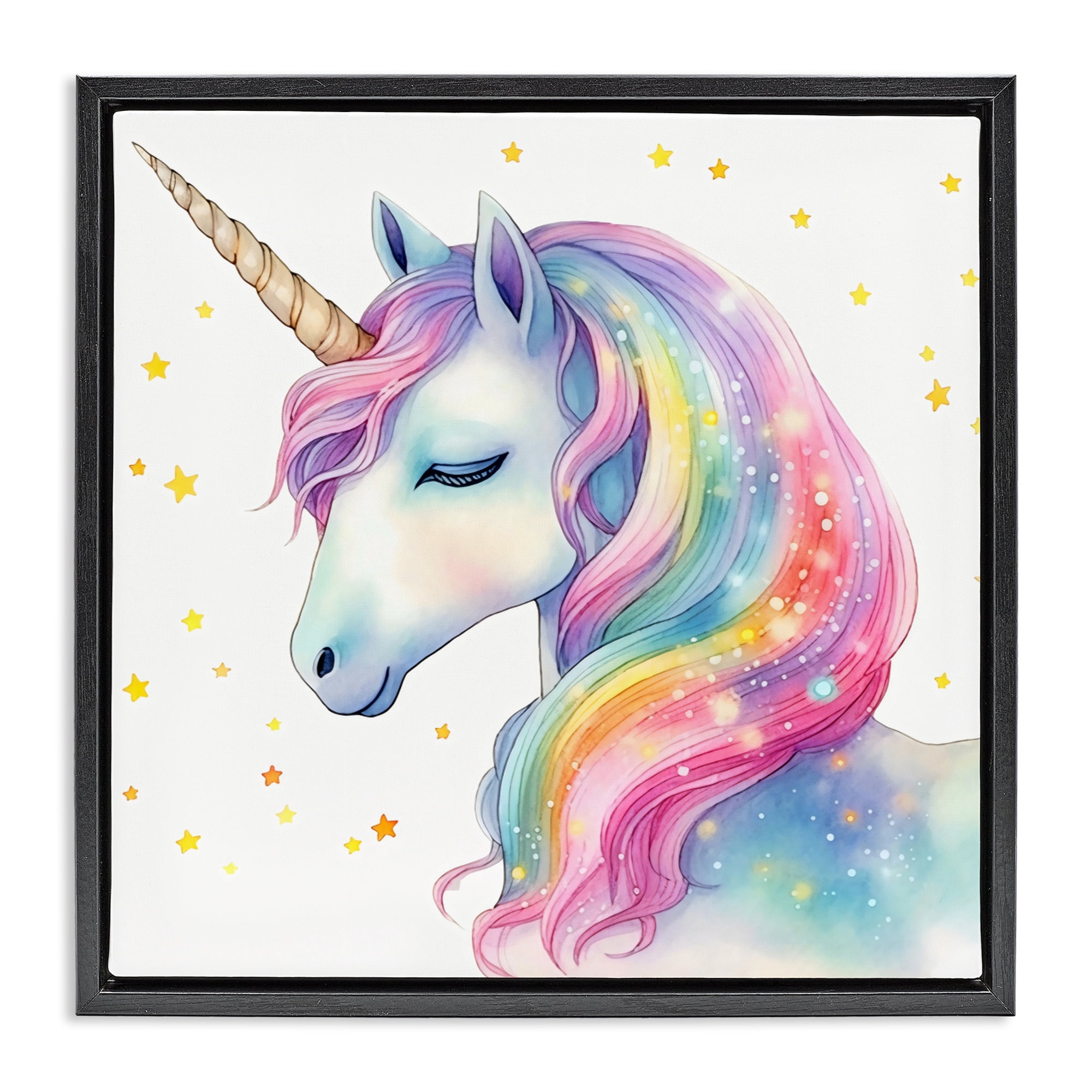 Stupell Industries Enchanted Rainbow Mane Unicorn Black Framed Floater Canvas Wall Art, design by Creative Studio