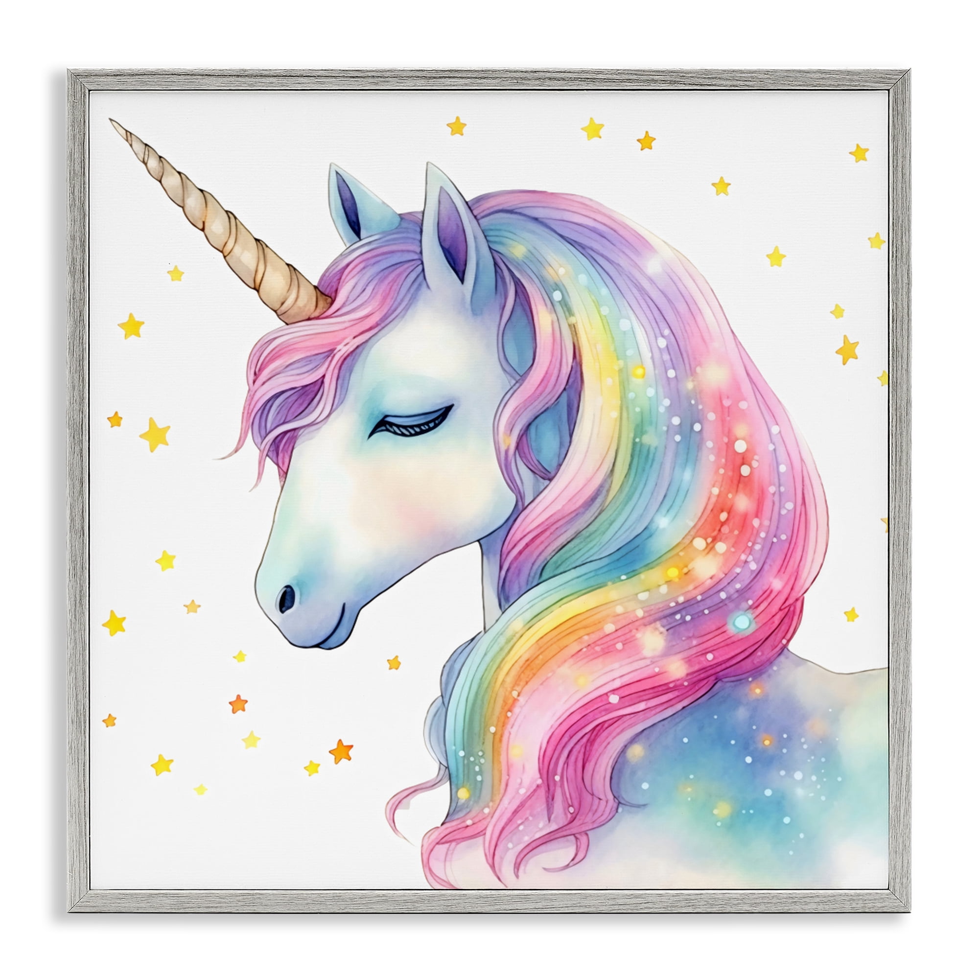 Stupell Industries Enchanted Rainbow Mane Unicorn Gray Framed Giclee Art, design by Creative Studio