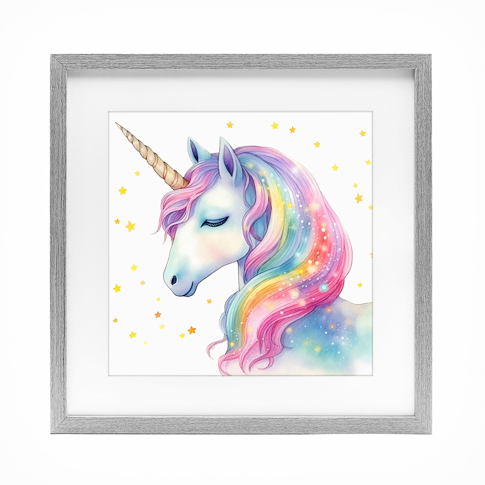 Stupell Industries Enchanted Rainbow Mane Unicorn Gray Framed Print Under Glass, design by Creative Studio