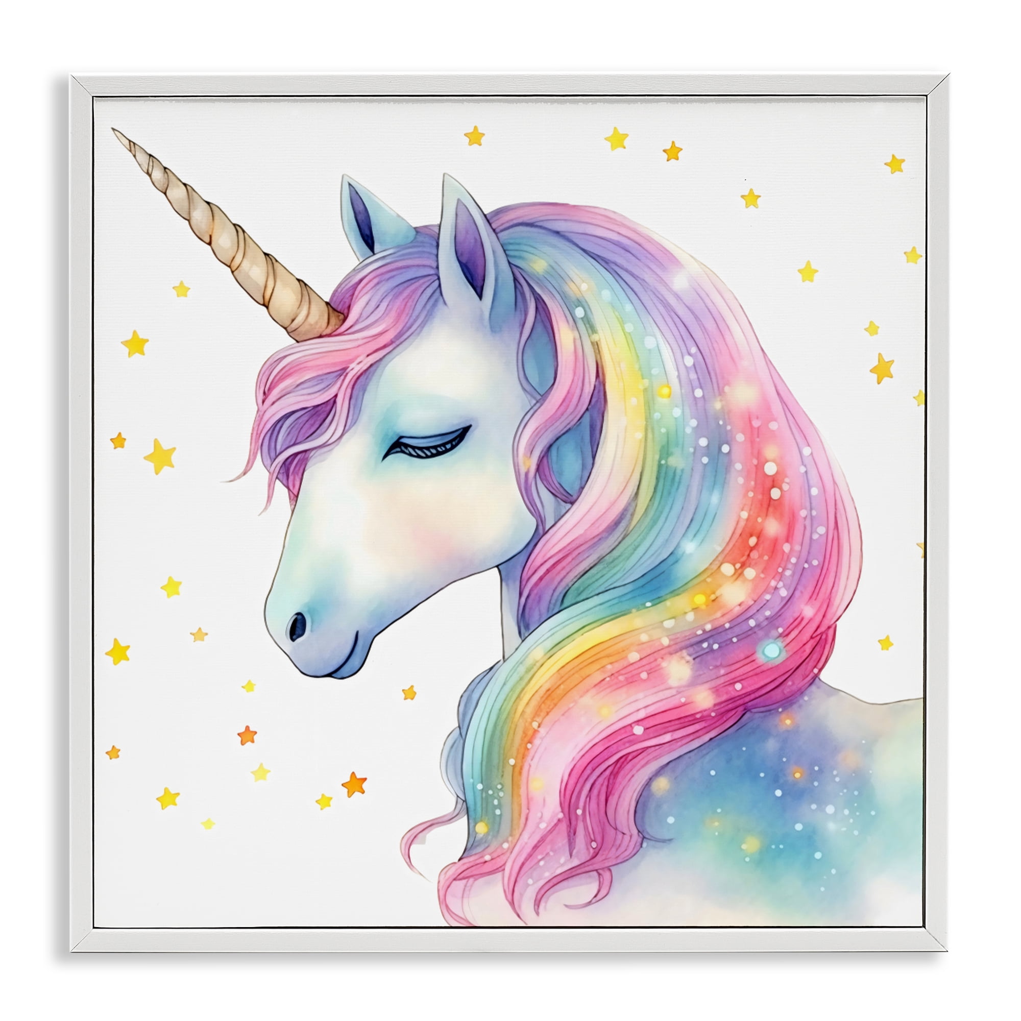 Stupell Industries Enchanted Rainbow Mane Unicorn White Framed Giclee Art, design by Creative Studio