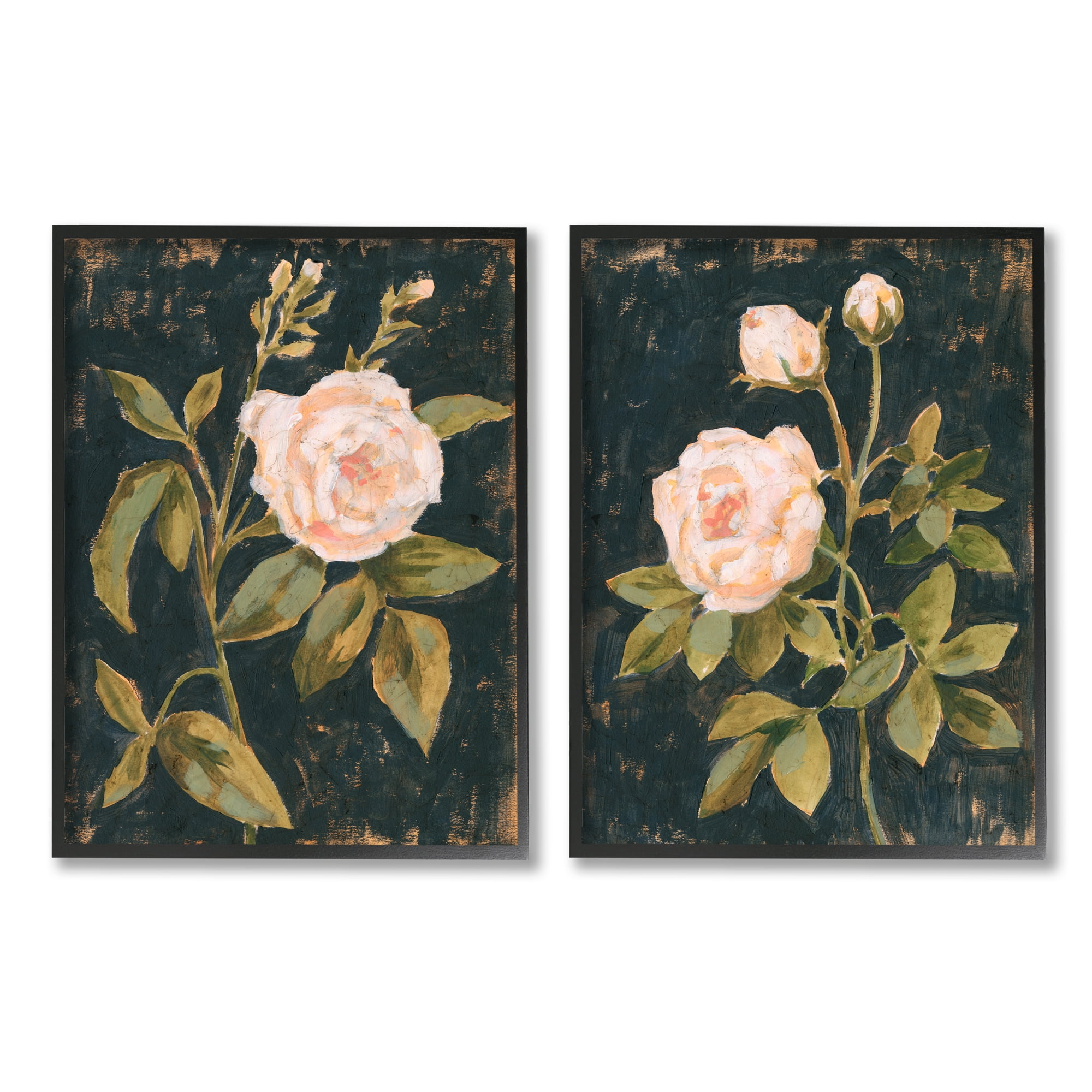 Vintage Pink Rose Floral Print on Canvas with Black Frame, 11 x 14