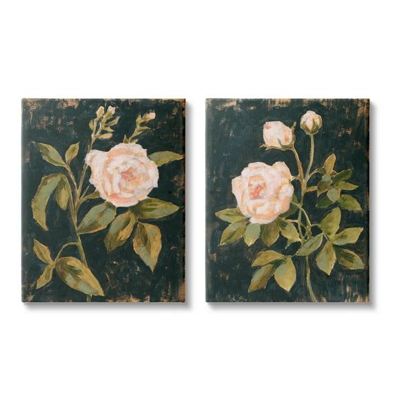 Stupell Industries Enchanted Vintage Pink Rose Florals Distressed Black Canvas Wall Art, 24 x 30, Design by Victoria Borges