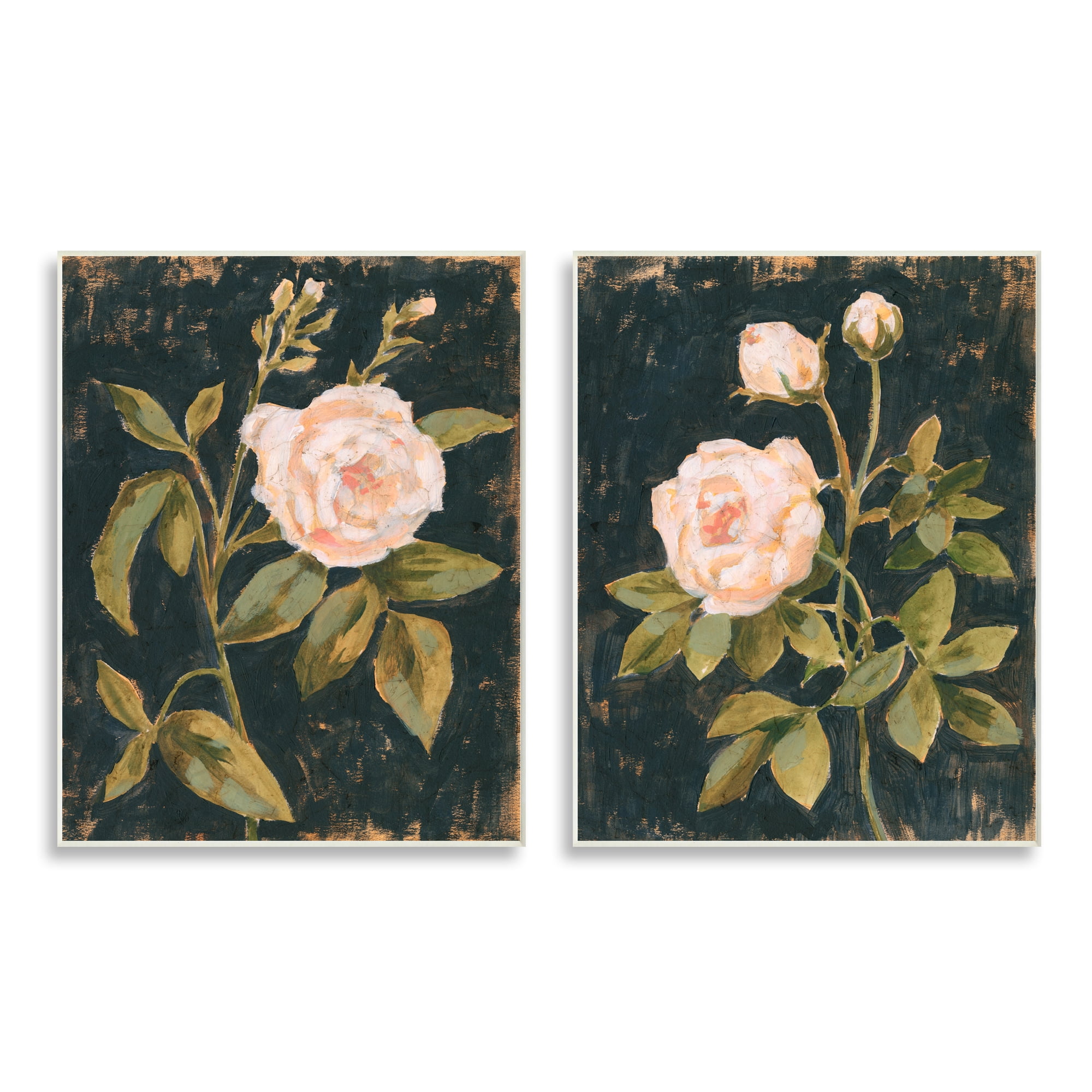 Stupell Industries Enchanted Vintage Pink Rose Florals Distressed Black Wall Plaque, 10 x 15