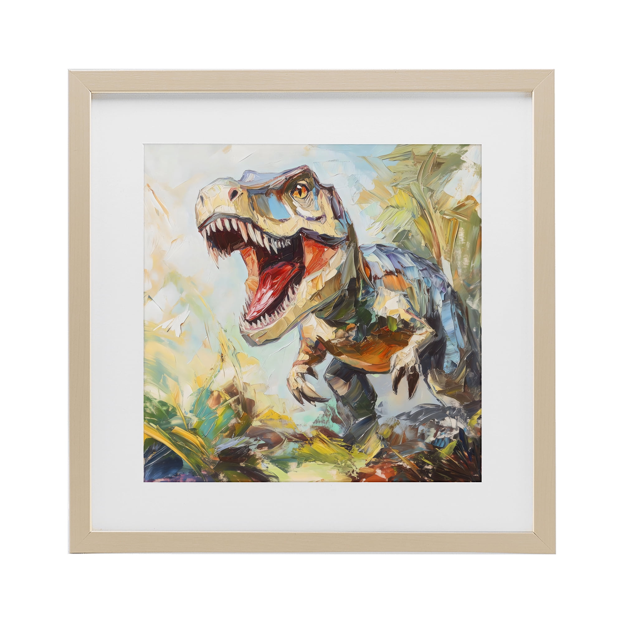 Stupell Industries Enchanting T-Rex Roar Birch Framed Print Under Glass, design by Creative Studio