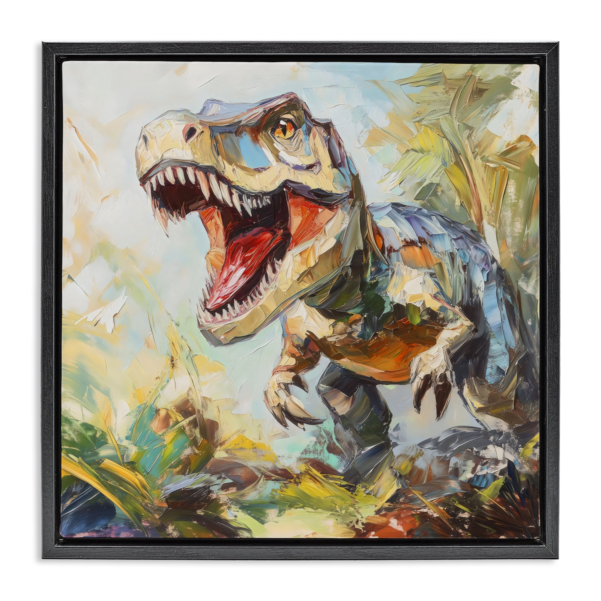 Stupell Industries Enchanting T-Rex Roar Black Framed Floater Canvas Wall Art, design by Creative Studio