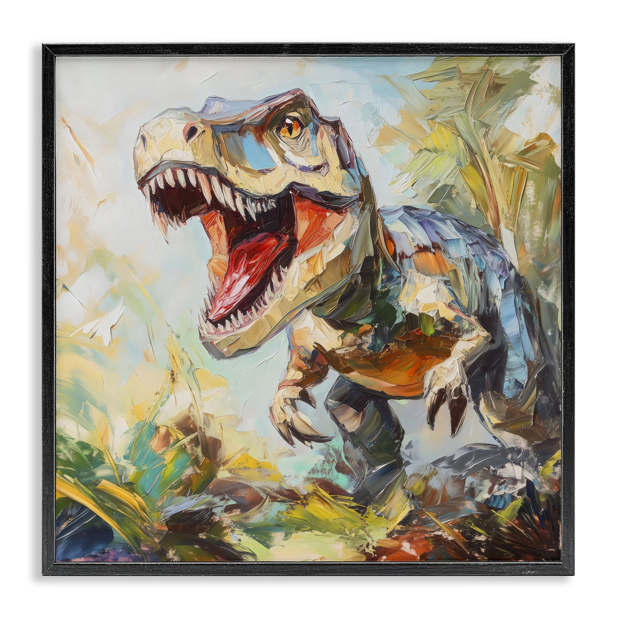 Stupell Industries Enchanting T-Rex Roar Black Framed Giclee Art, design by Creative Studio