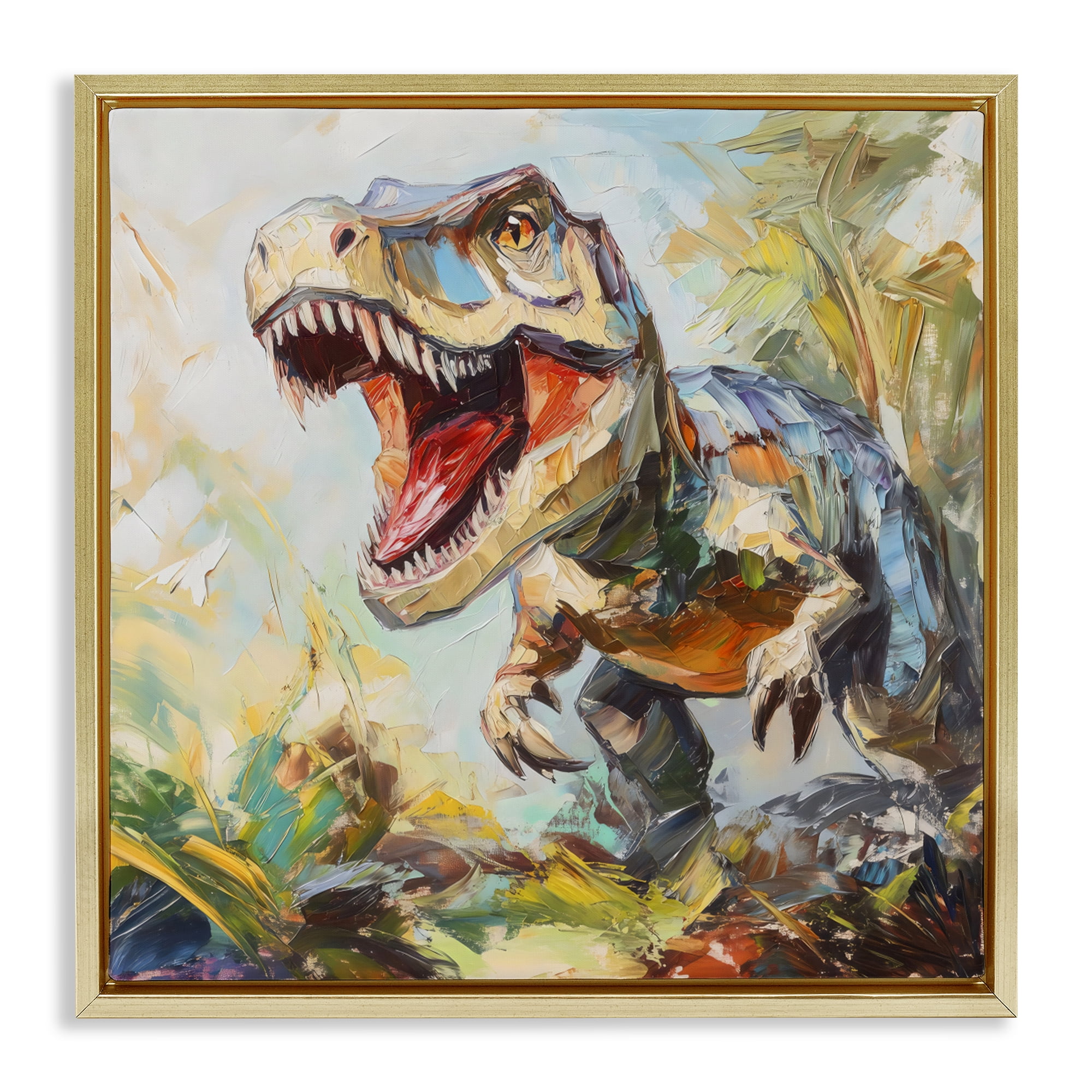 Stupell Industries Enchanting T-Rex Roar Gold Framed Floater Canvas Wall Art, design by Creative Studio