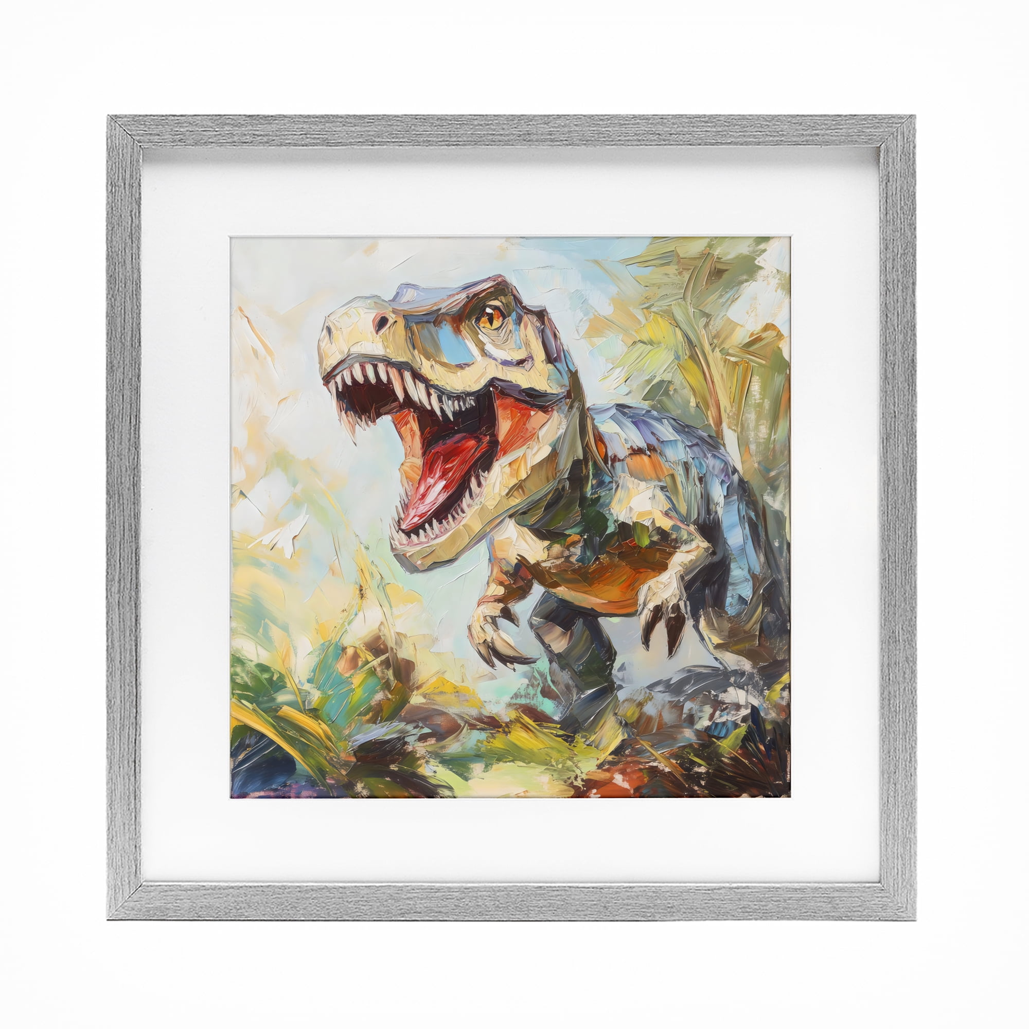 Stupell Industries Enchanting T-Rex Roar Gray Framed Print Under Glass, design by Creative Studio