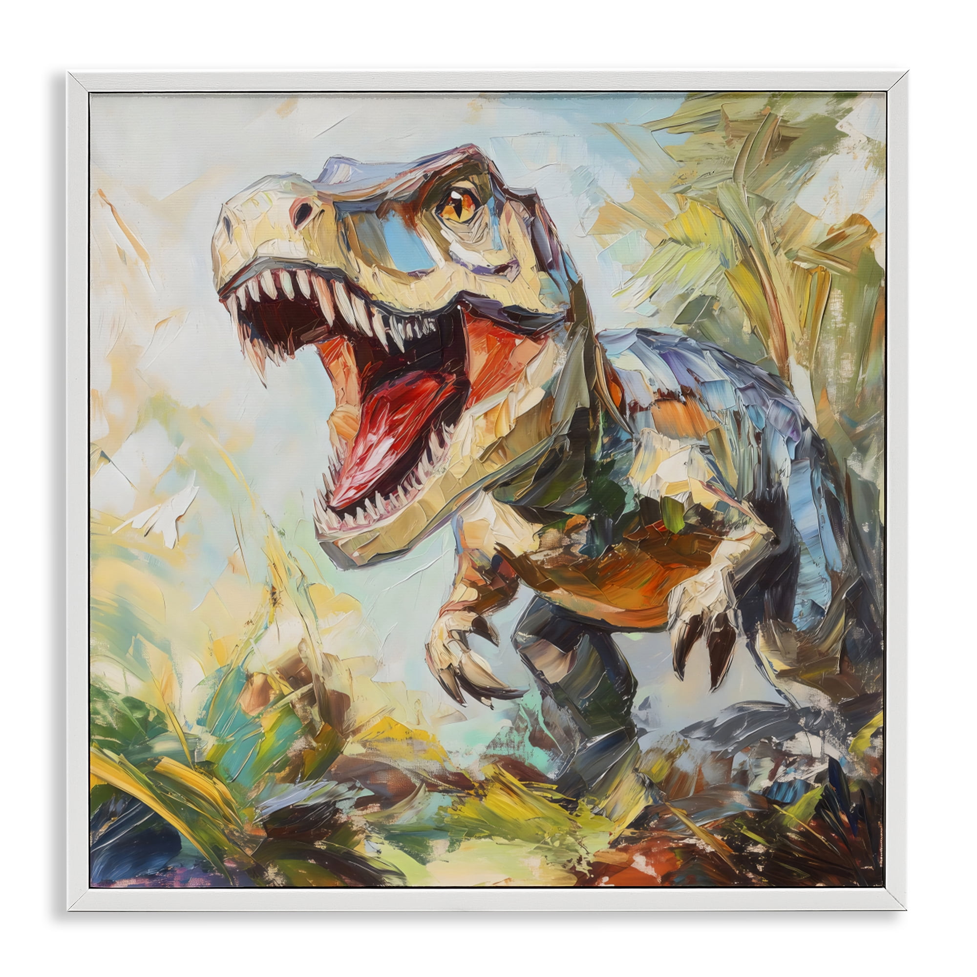 Stupell Industries Enchanting T-Rex Roar White Framed Giclee Art, design by Creative Studio