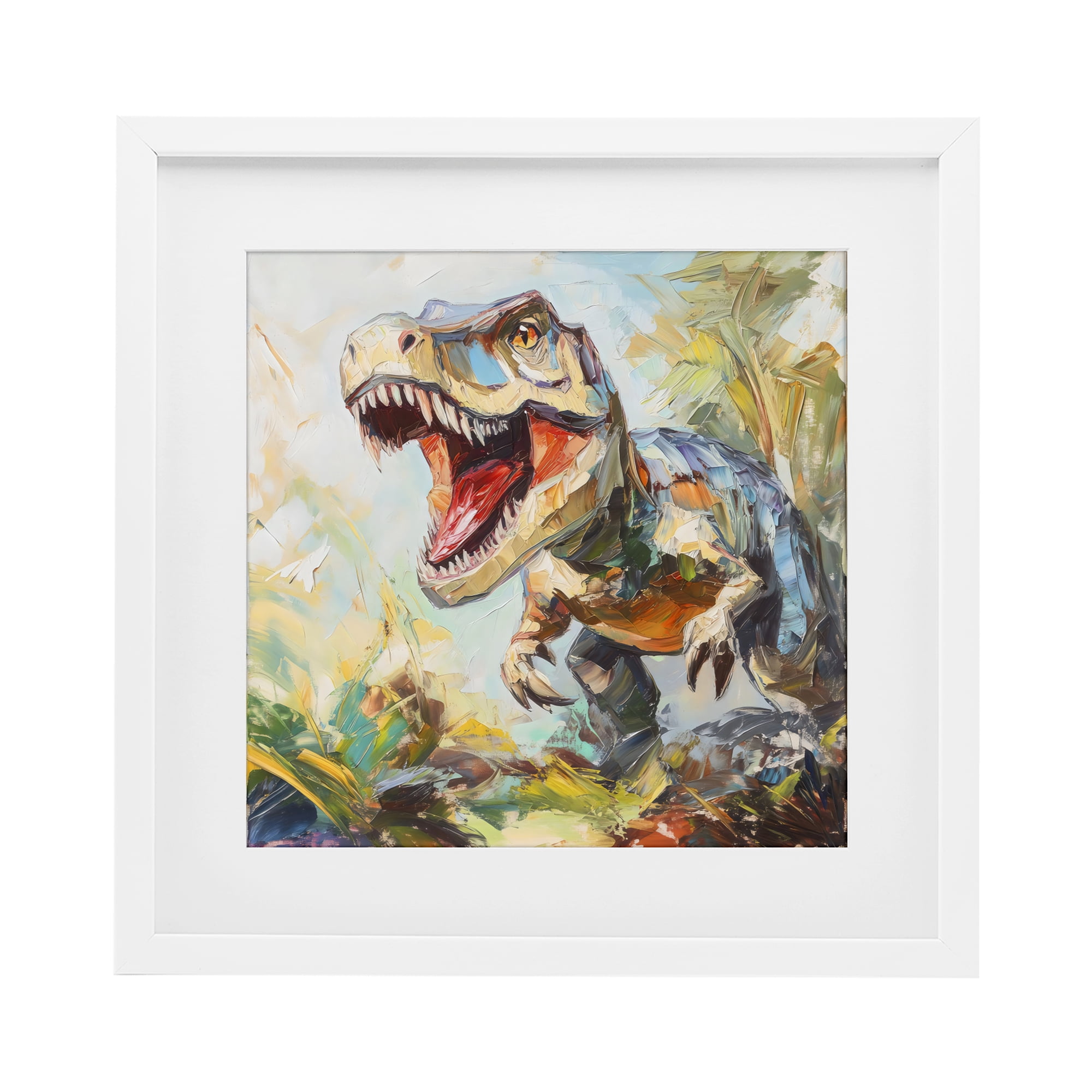 Stupell Industries Enchanting T-Rex Roar White Framed Print Under Glass, design by Creative Studio