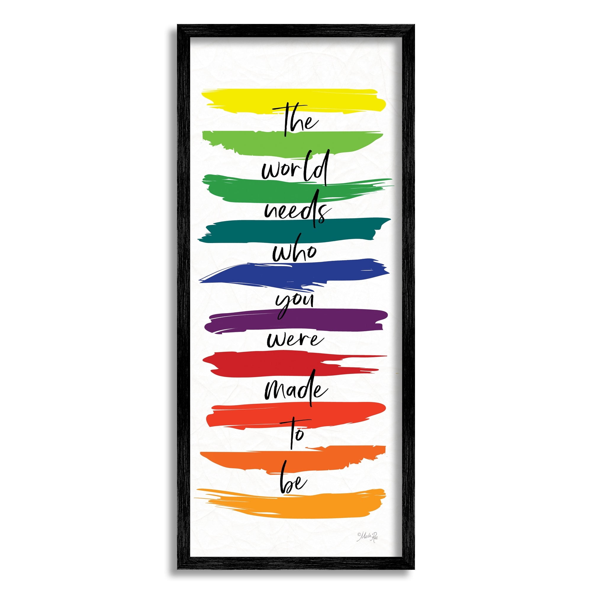 Stupell Industries Encouraging Bold Rainbow Quote Paint Brush Strokes Graphic Art Black Framed Art Print Wall Art, Design by Marla Rae