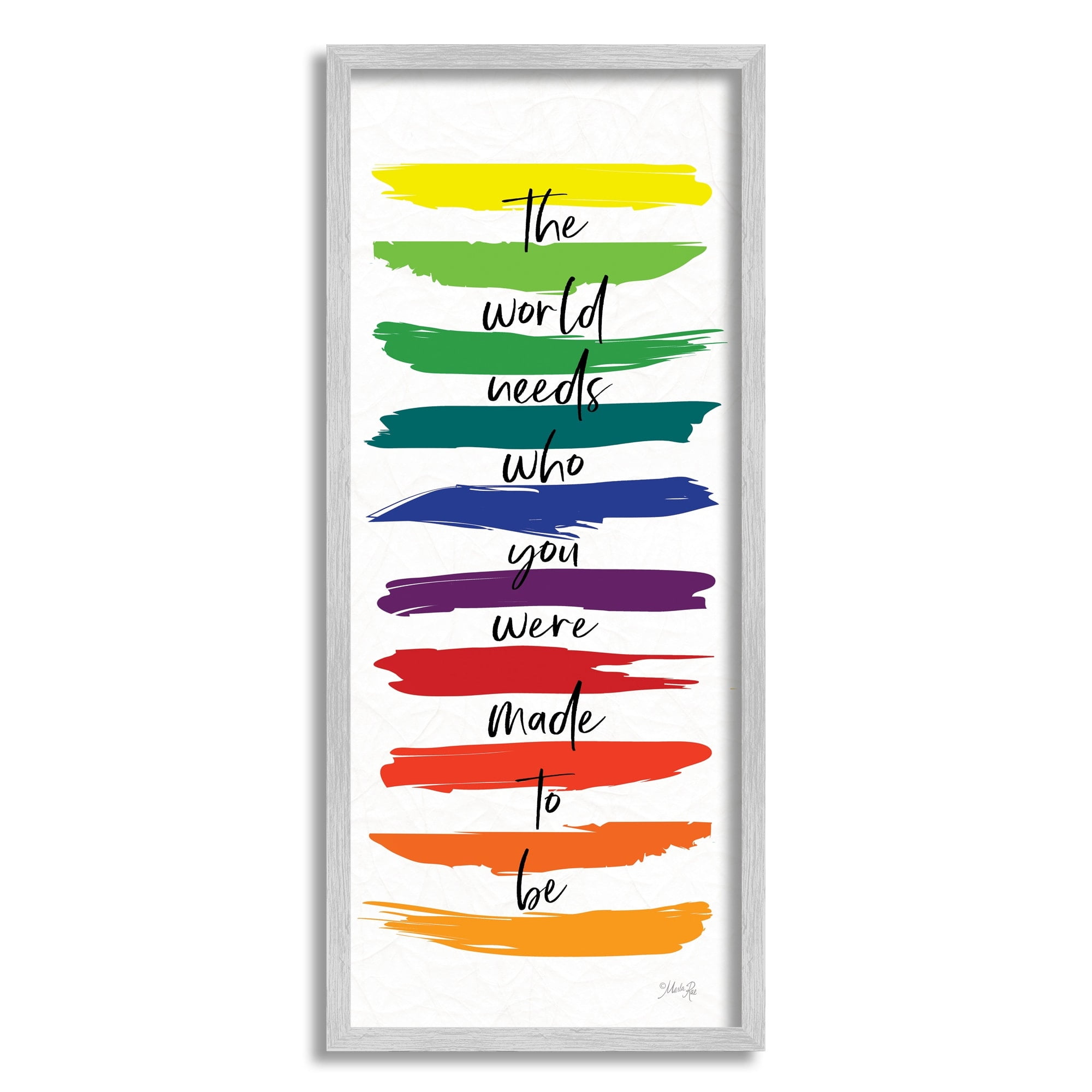 Stupell Industries Encouraging Bold Rainbow Quote Paint Brush Strokes Graphic Art Gray Framed Art Print Wall Art, Design by Marla Rae