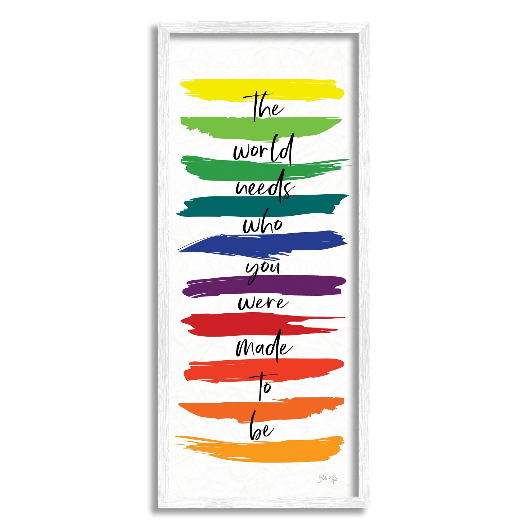 Stupell Industries Encouraging Bold Rainbow Quote Paint Brush Strokes Graphic Art White Framed Art Print Wall Art, Design by Marla Rae