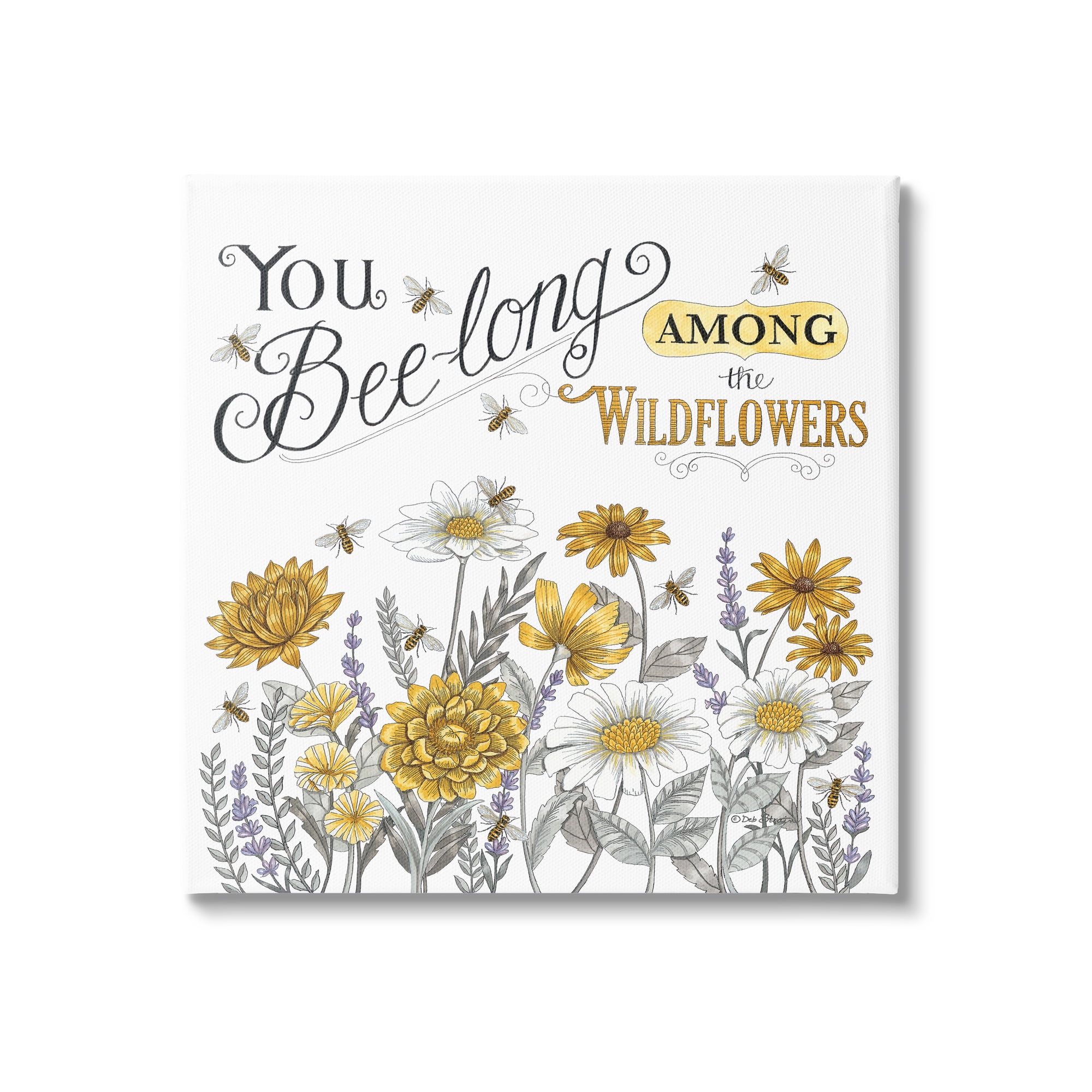 Stupell Industries Encouraging Bumble Bee Quote Blossoming Flower Meadow Graphic Art Gallery Wrapped Canvas Print Wall Art, Design by Deb Strain