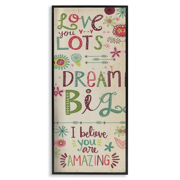 Stupell Industries Encouraging Floral Dream Big Art for Kids Painting Black Framed Art Print Wall Art, 10 x 24