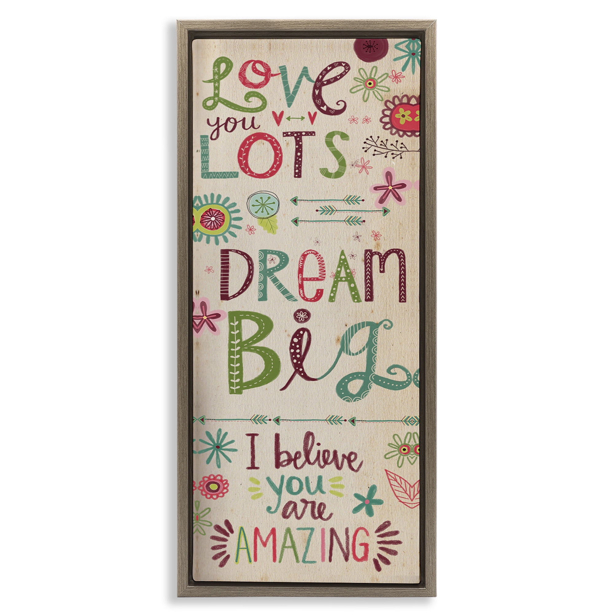Stupell Industries Encouraging Floral Dream Big Art for Kids Painting Brown Floater Framed Canvas Art Print Wall Art, 15 x 31