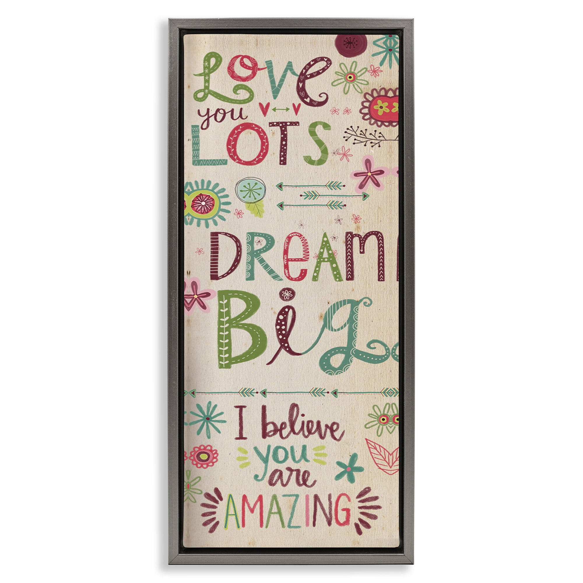 Stupell Industries Encouraging Floral Dream Big Art for Kids Painting Gray Floater Framed Canvas Art Print Wall Art, 11 x 25