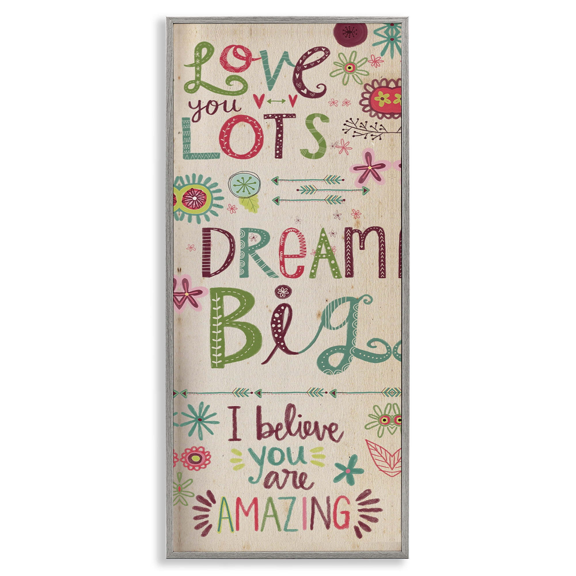 Stupell Industries Encouraging Floral Dream Big Art for Kids Painting Gray Framed Art Print Wall Art, 10 x 24