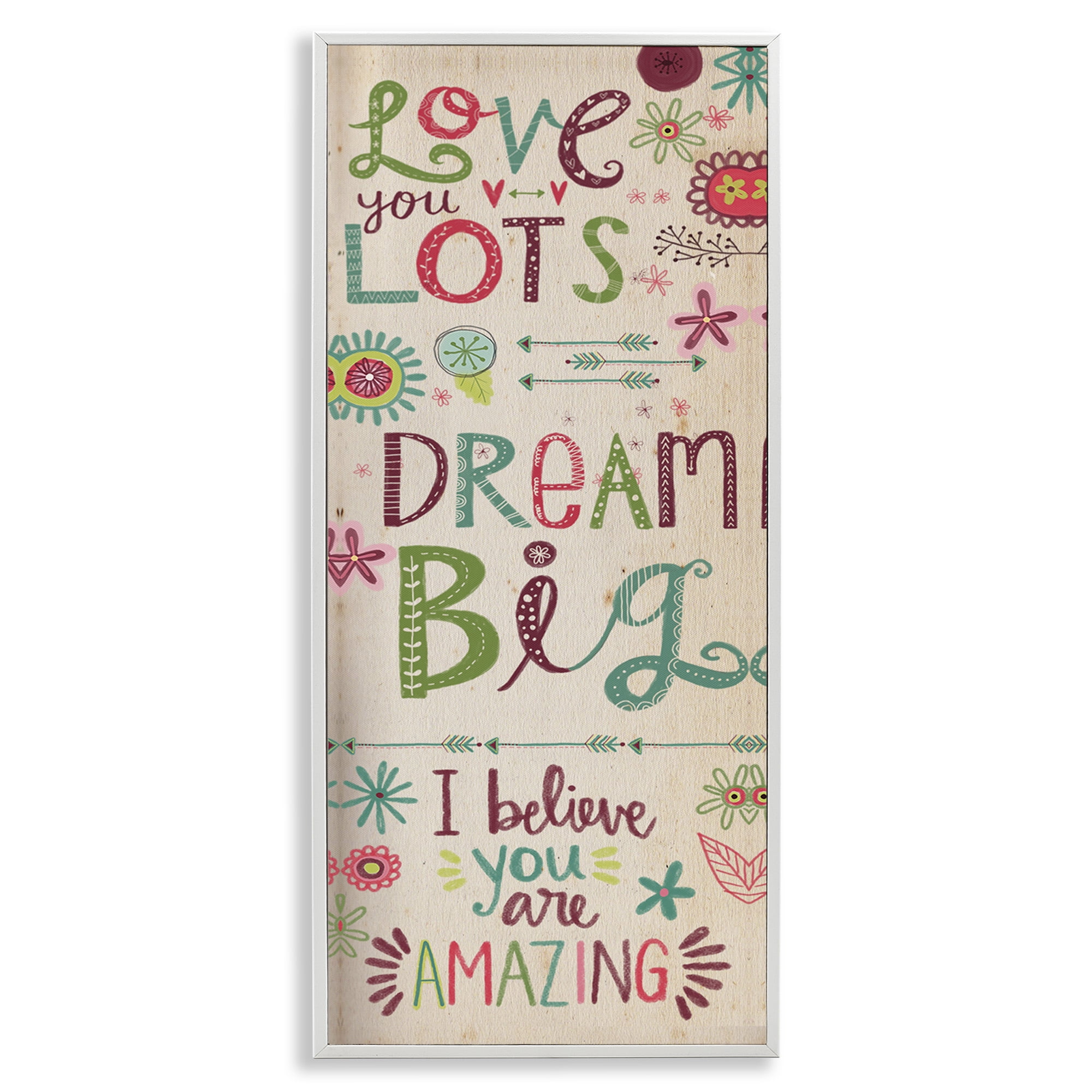 Stupell Industries Encouraging Floral Dream Big Art for Kids Painting White Framed Art Print Wall Art, 13 x 30