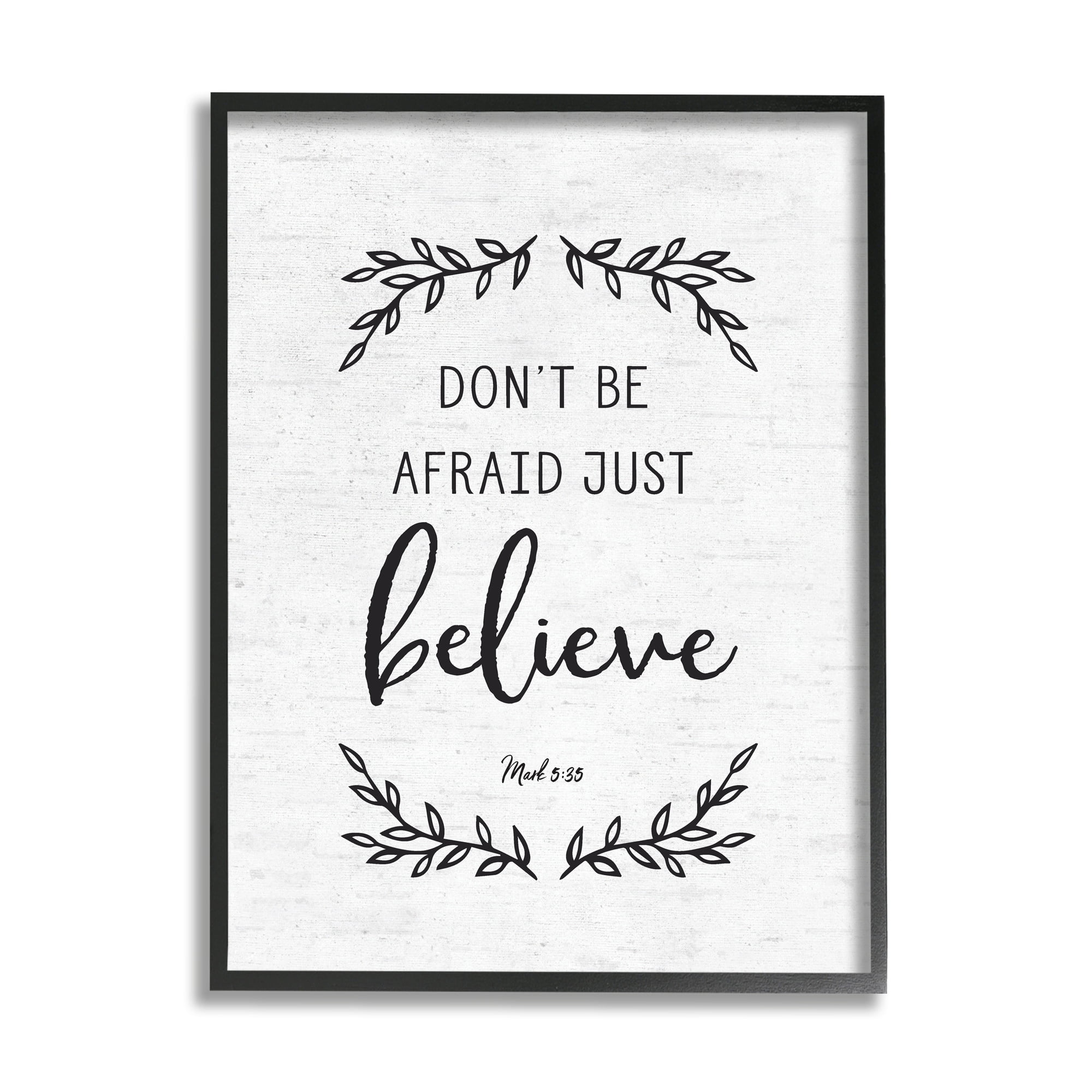 Stupell Industries Encouraging Scripture Verse Quote Casual Leaf Sprigs Graphic Art Black Framed Art Print Wall Art, Design by Lettered and Lined