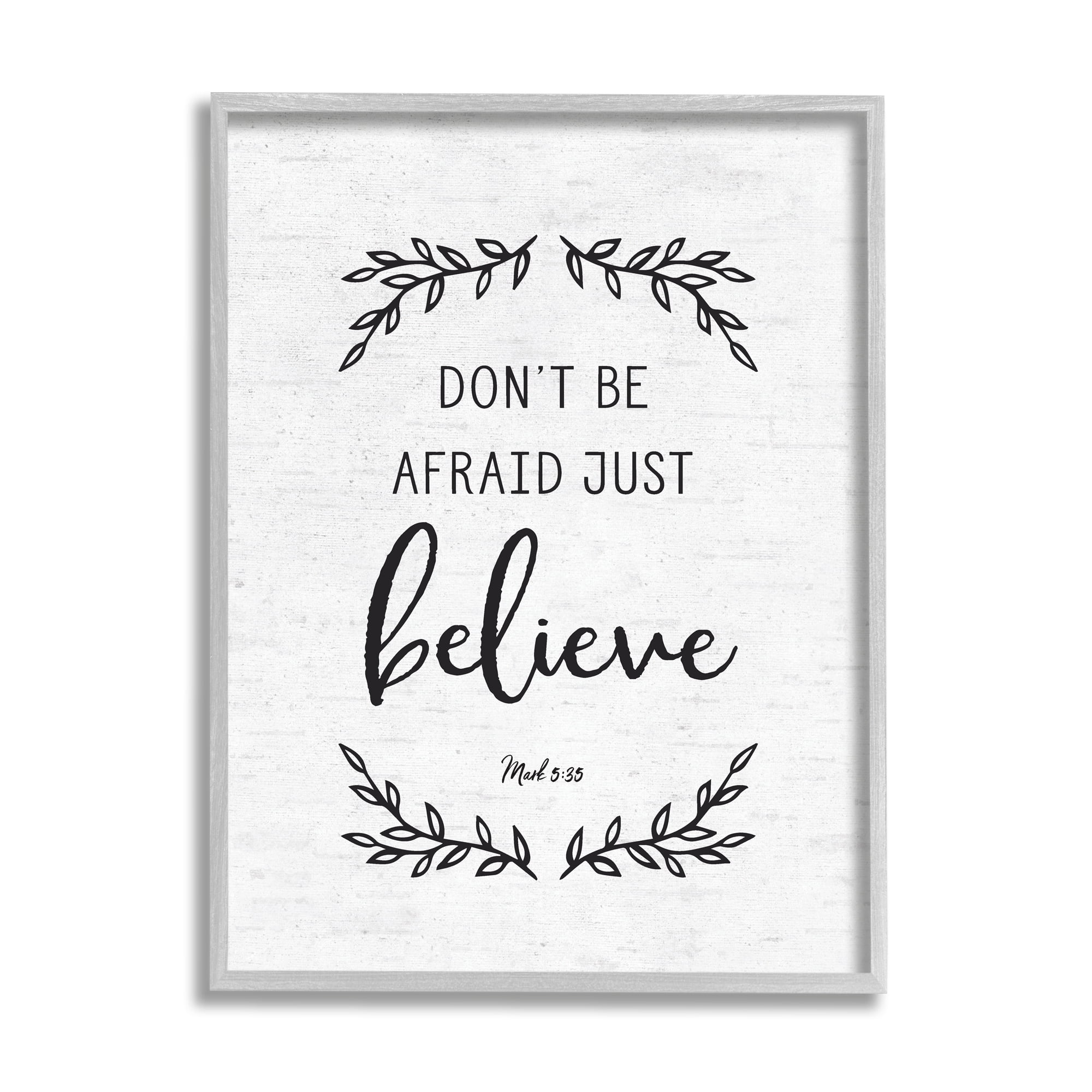 Stupell Industries Encouraging Scripture Verse Quote Casual Leaf Sprigs Graphic Art Gray Framed Art Print Wall Art, Design by Lettered and Lined