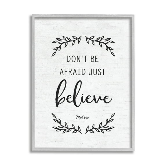 Stupell Industries Encouraging Scripture Verse Quote Casual Leaf Sprigs Graphic Art Gray Framed Art Print Wall Art, Design by Lettered and Lined