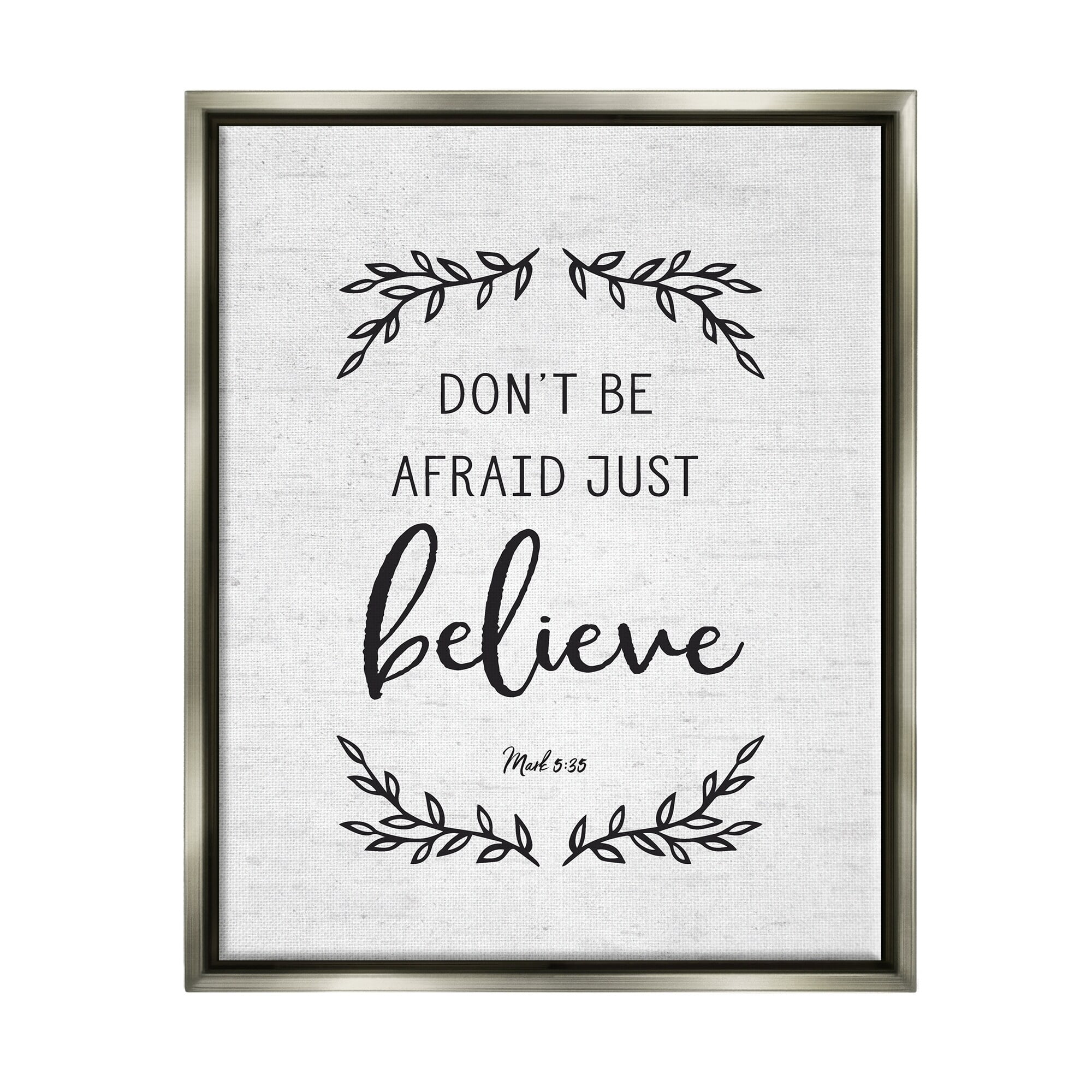Stupell Industries Encouraging Scripture Verse Quote Casual Leaf Sprigs Graphic Art Luster Gray Floating Framed Canvas Print Wall Art, Design by Lettered and Lined