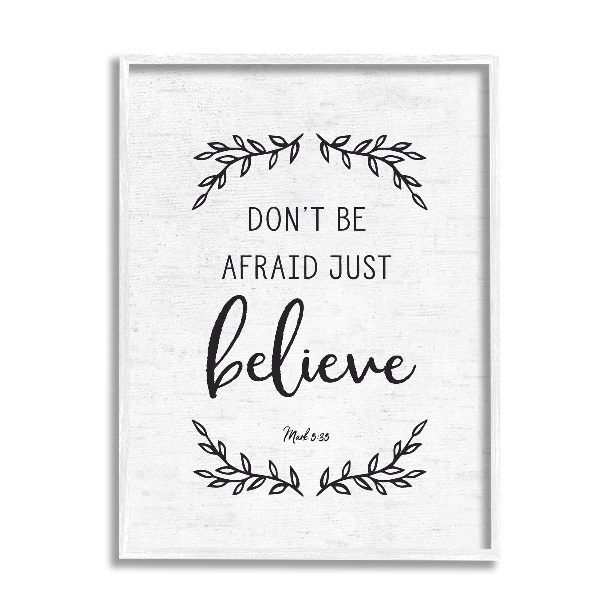 Stupell Industries Encouraging Scripture Verse Quote Casual Leaf Sprigs Graphic Art White Framed Art Print Wall Art, Design by Lettered and Lined