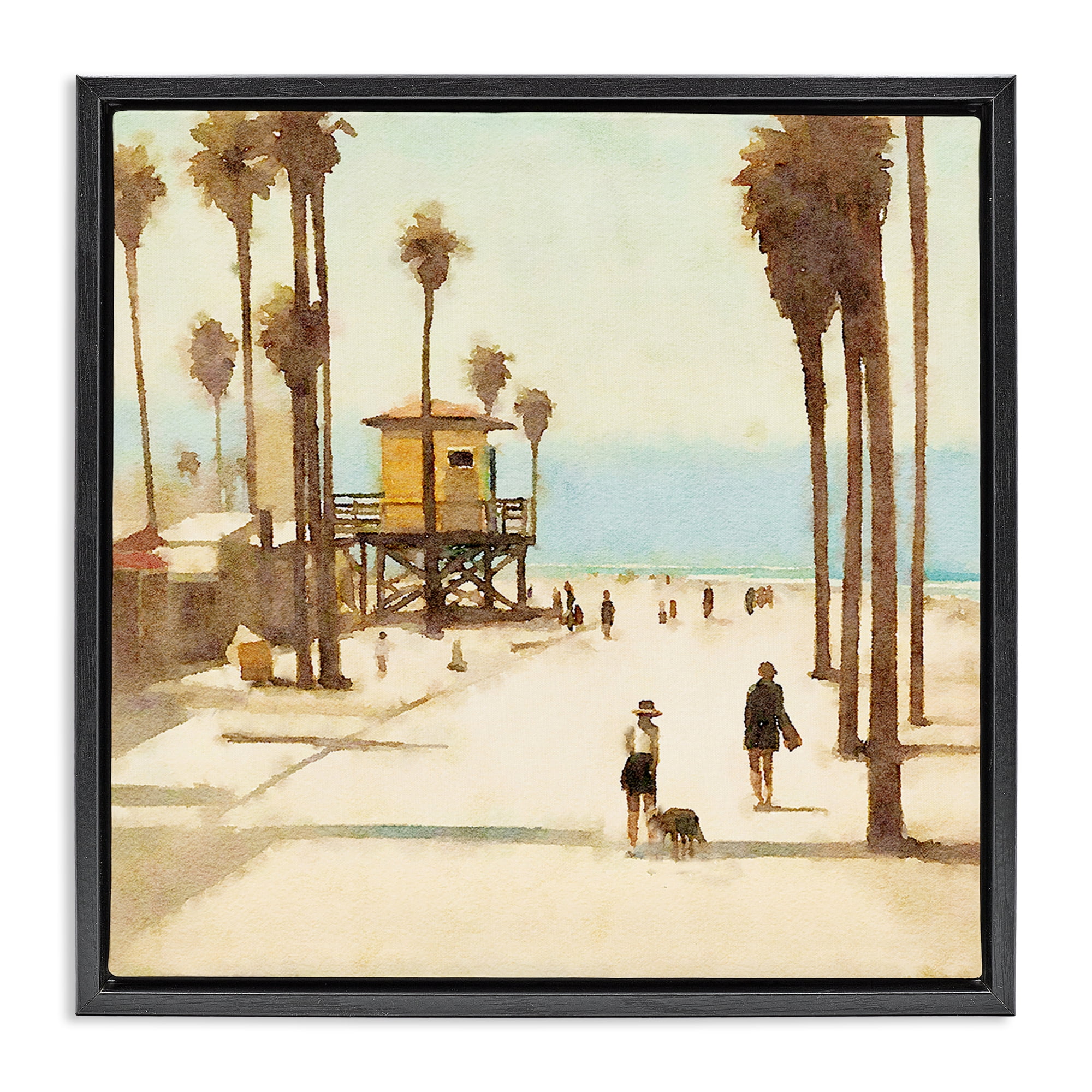 Stupell Industries End Of Road Beach People Painting Black Floater Framed Canvas Art Print Wall Art, 25 x 25