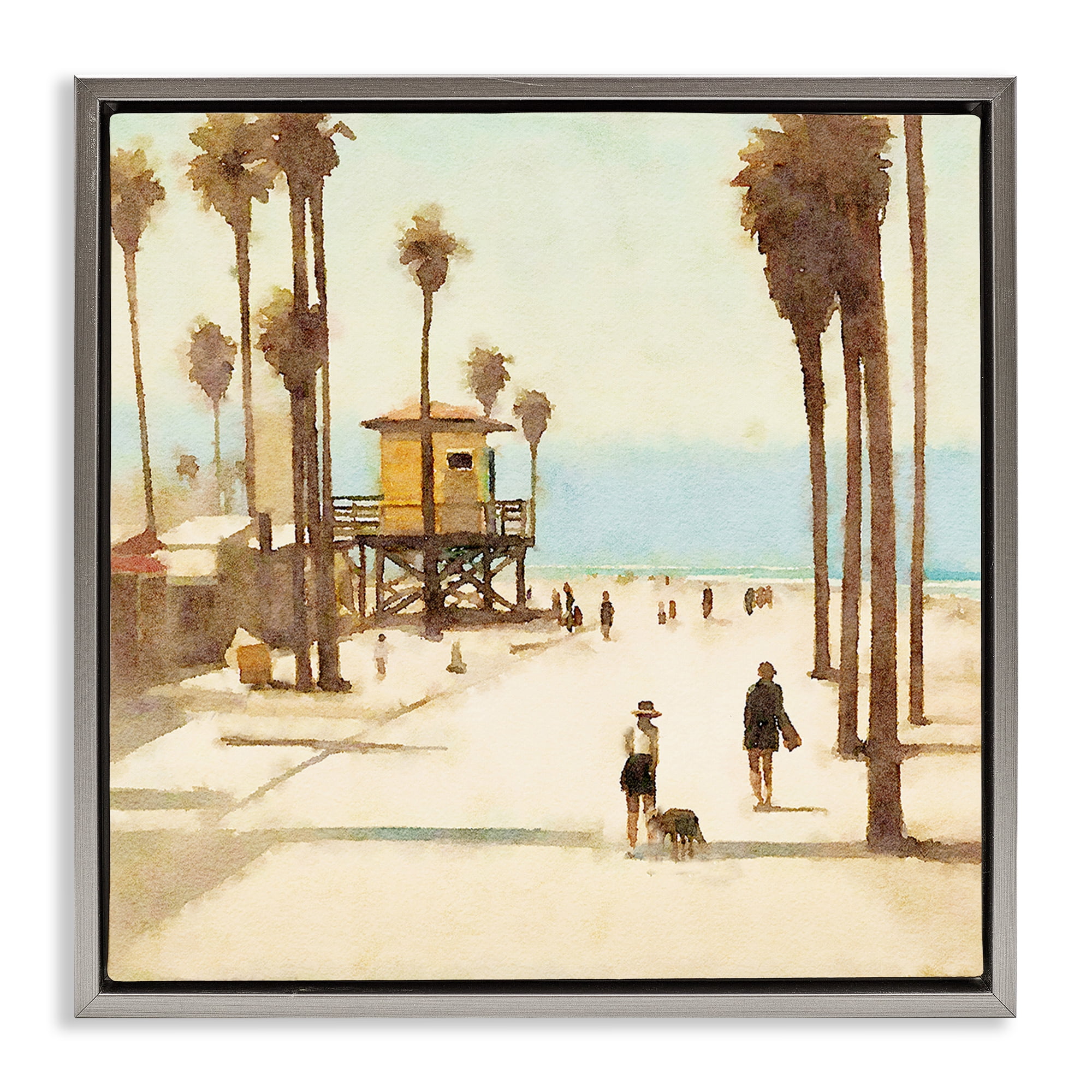 Stupell Industries End Of Road Beach People Painting Gray Floater Framed Canvas Art Print Wall Art, 25 x 25
