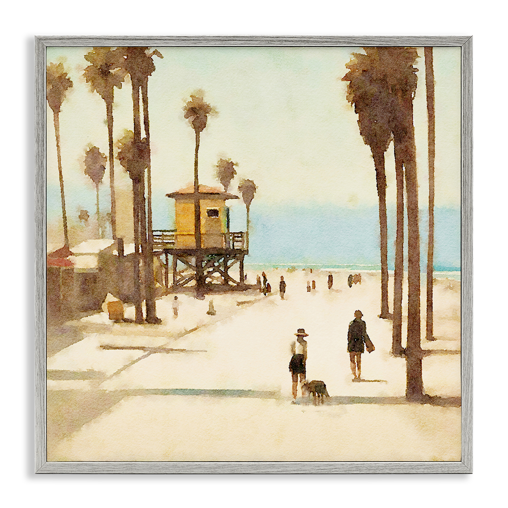 Stupell Industries End Of Road Beach People Painting Gray Framed Art ...