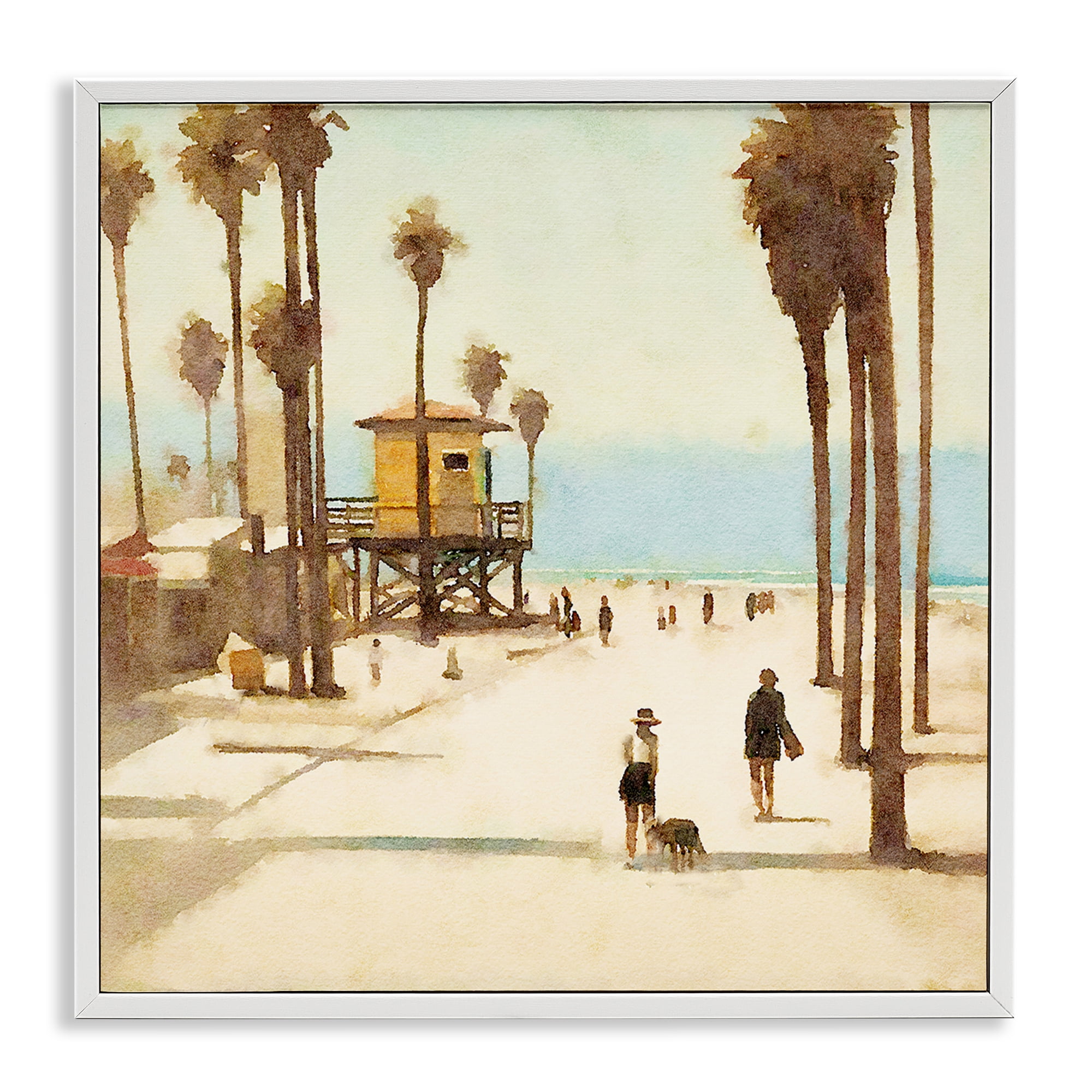 Stupell Industries End Of Road Beach People Painting White Framed Art Print Wall Art, 17 x 17