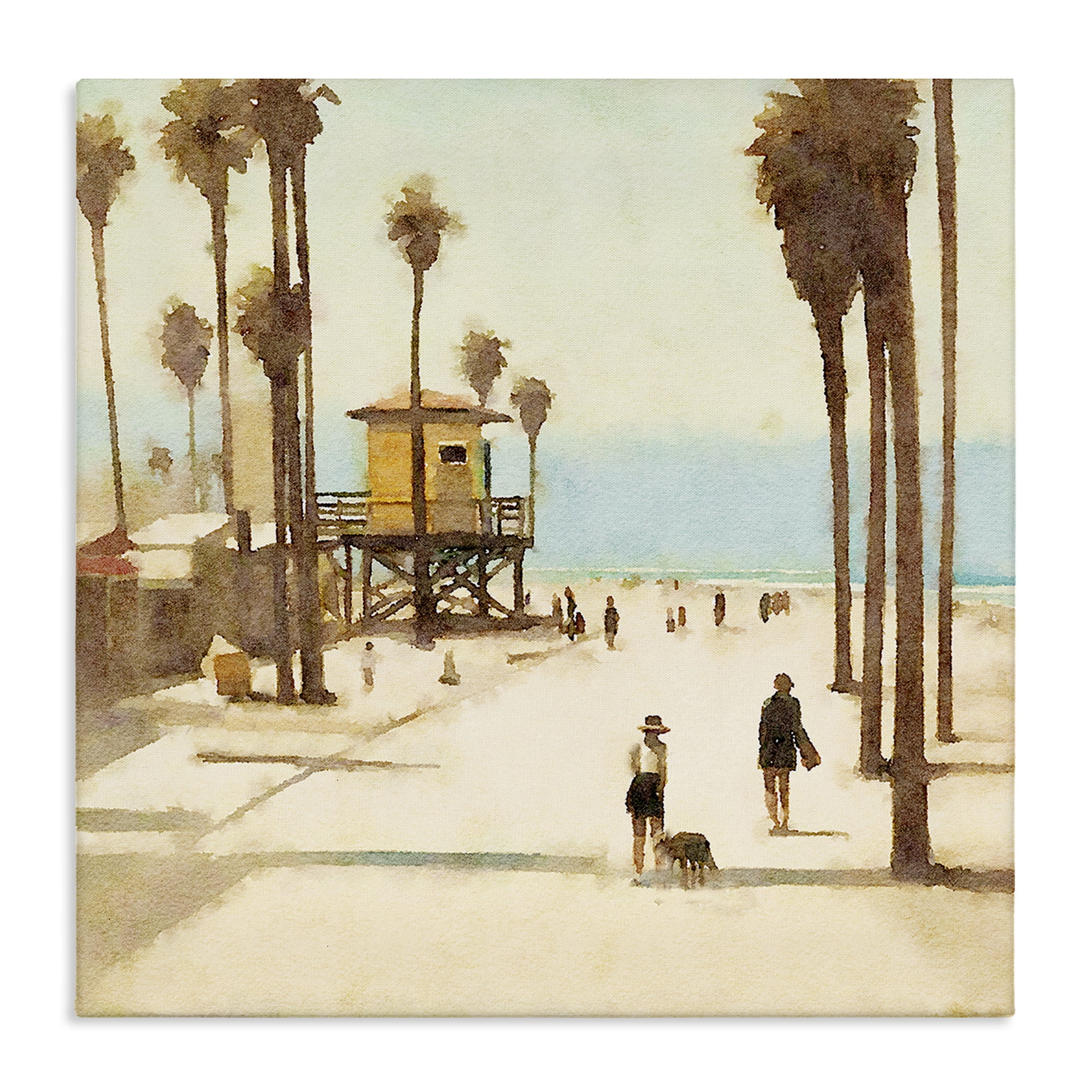 Stupell Industries End Of Road Beach People Painting Wrapped Canvas Art Print Wall Art, 30 x 30
